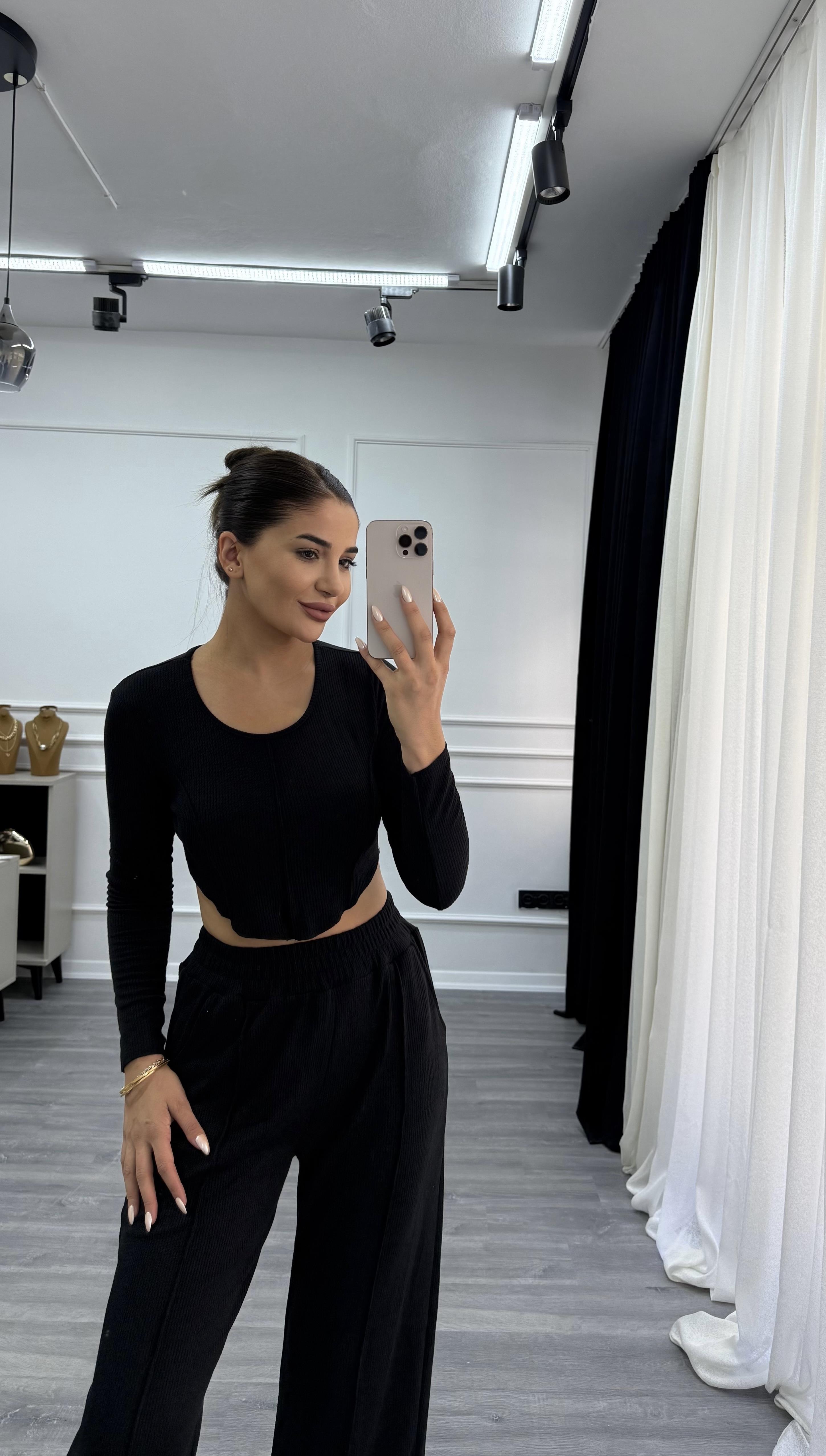 Bisiklet yaka alt üst pantolon Siyah Takım