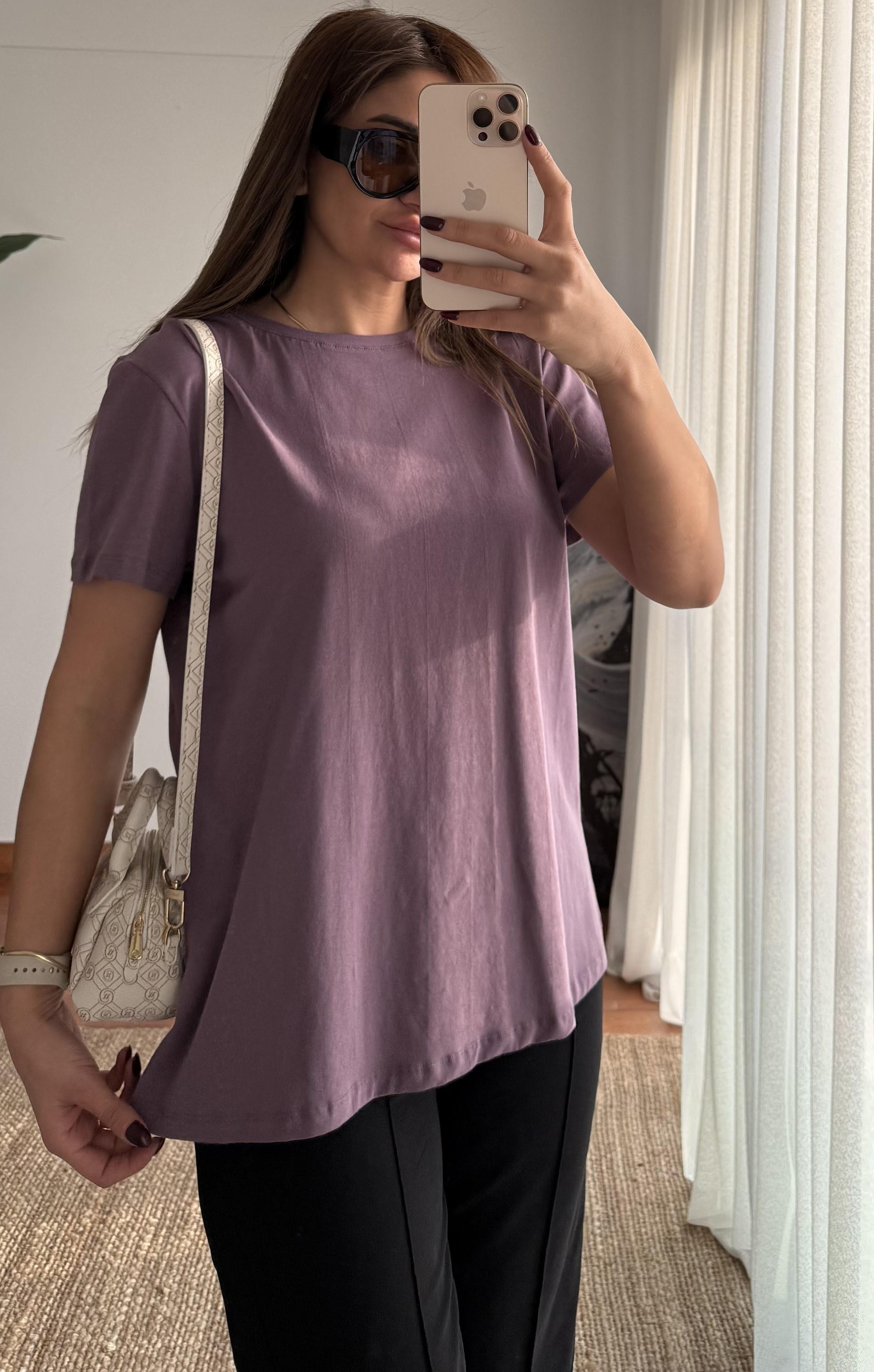 Bisiklet Yaka Basıc T-shirt- Mor 