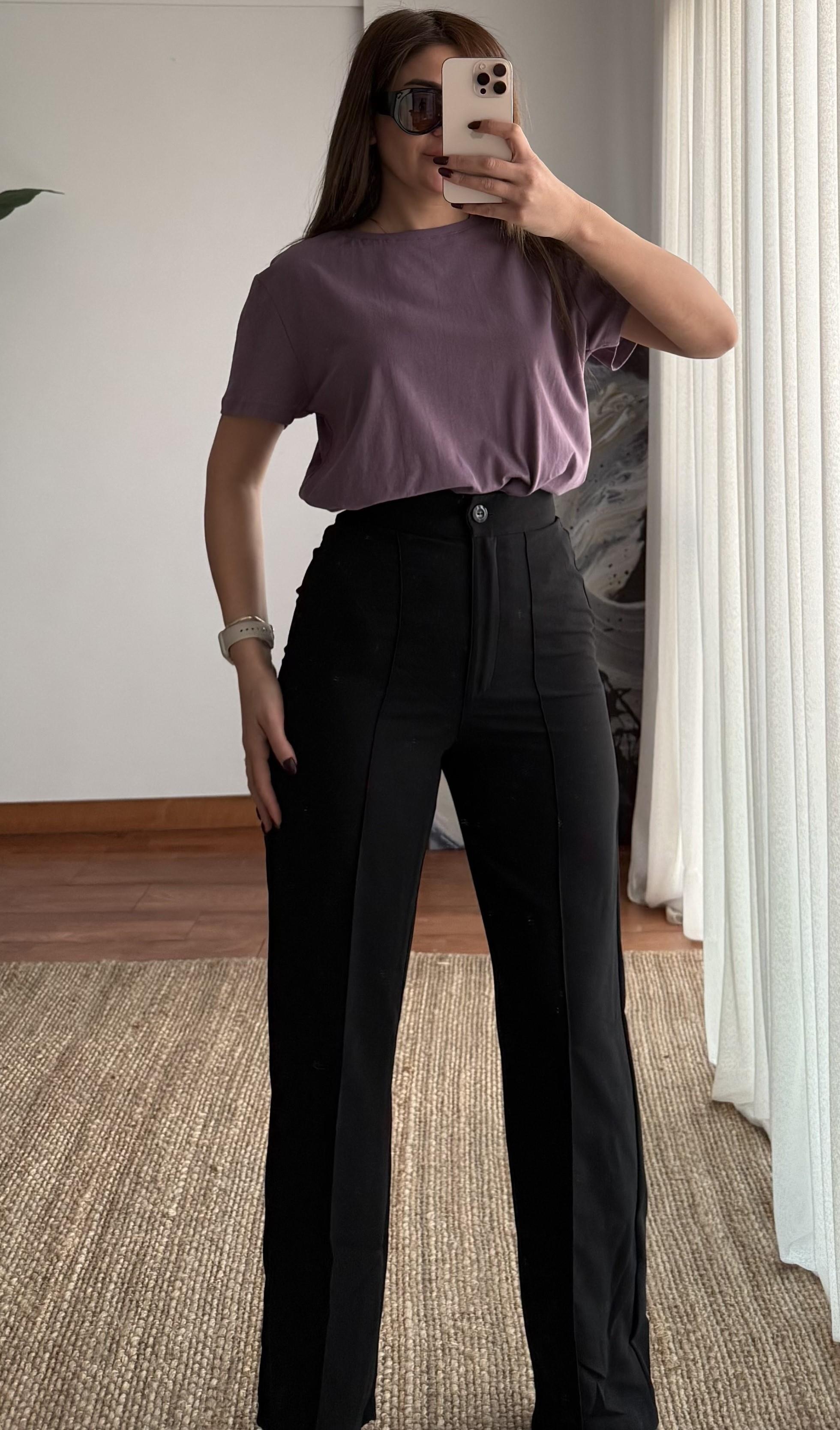 Bisiklet Yaka Basıc T-shirt- Mor 