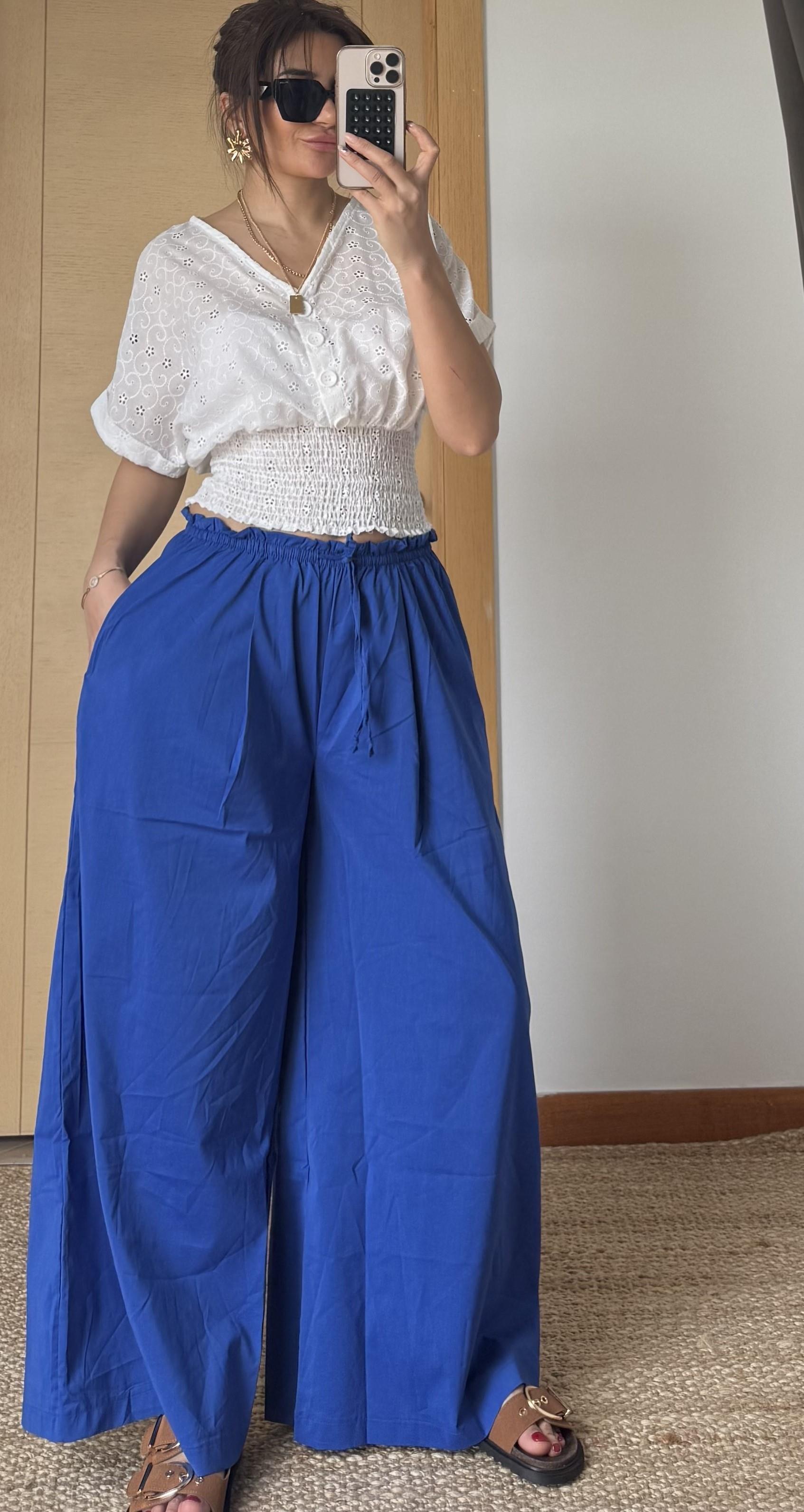 Bol paça etek pantolon-Mavi