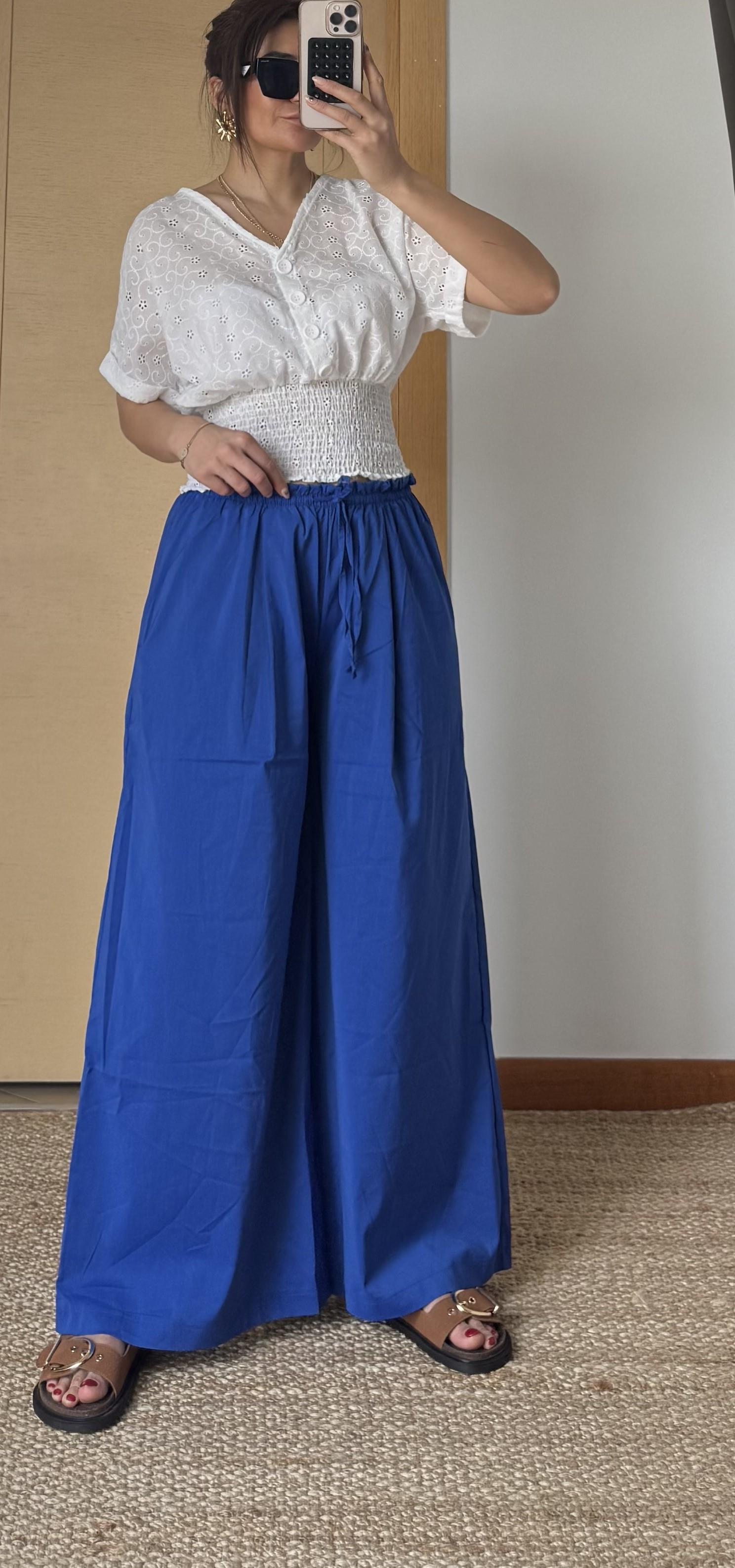 Bol paça etek pantolon-Mavi