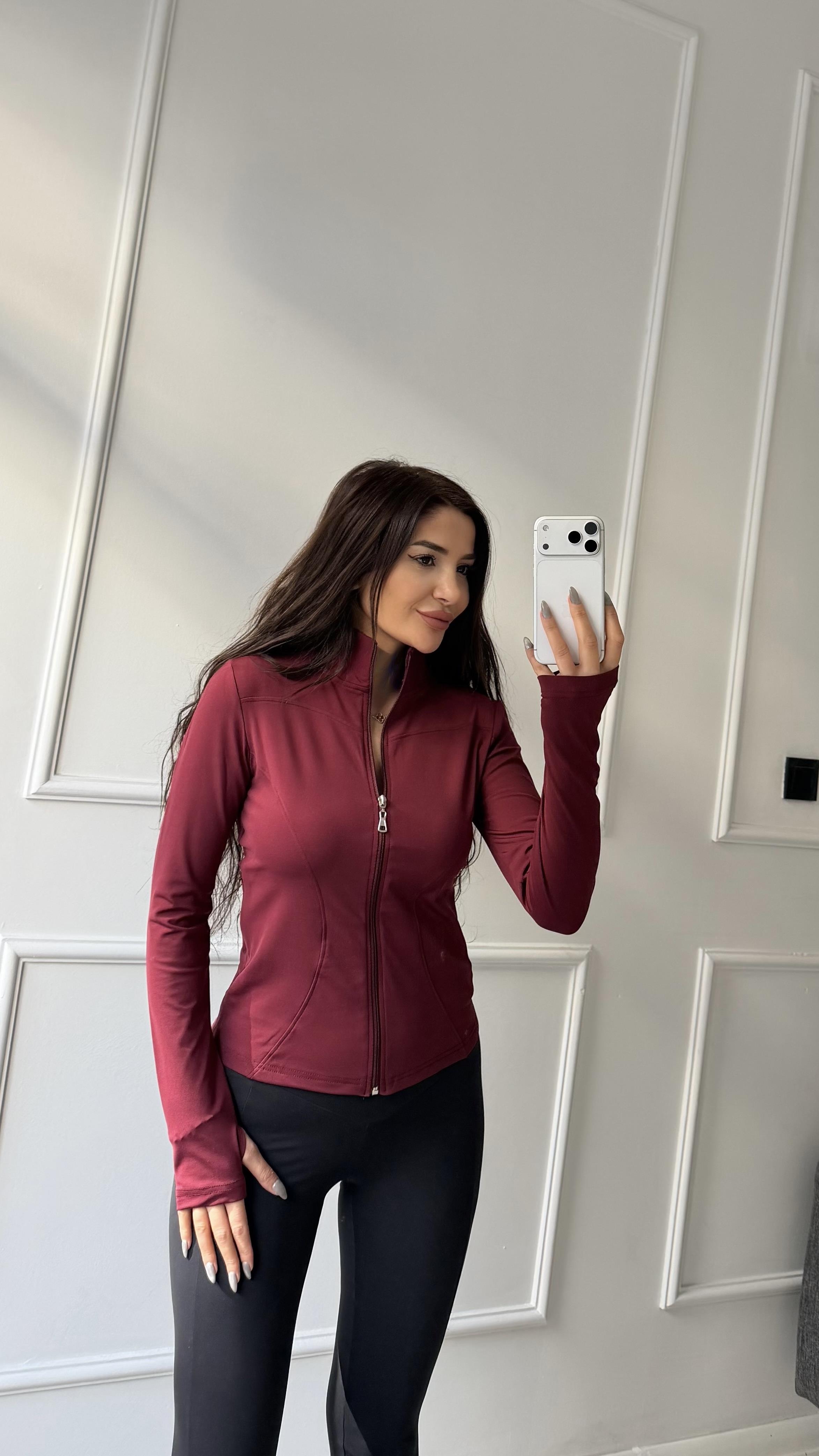 Bordo İçi Polarlı Sporcu Fermuarlı Hırka