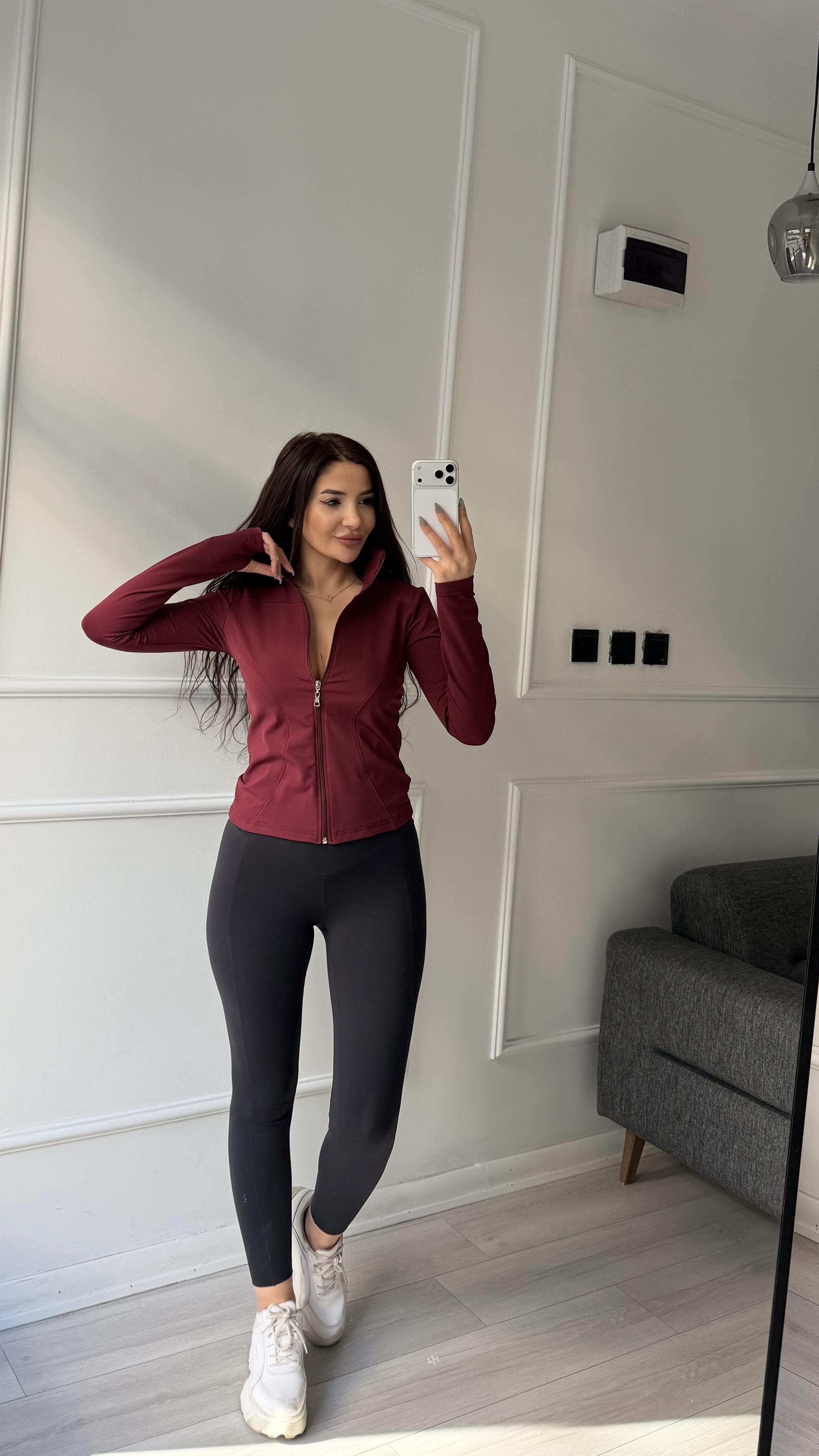 Bordo İçi Polarlı Sporcu Fermuarlı Hırka