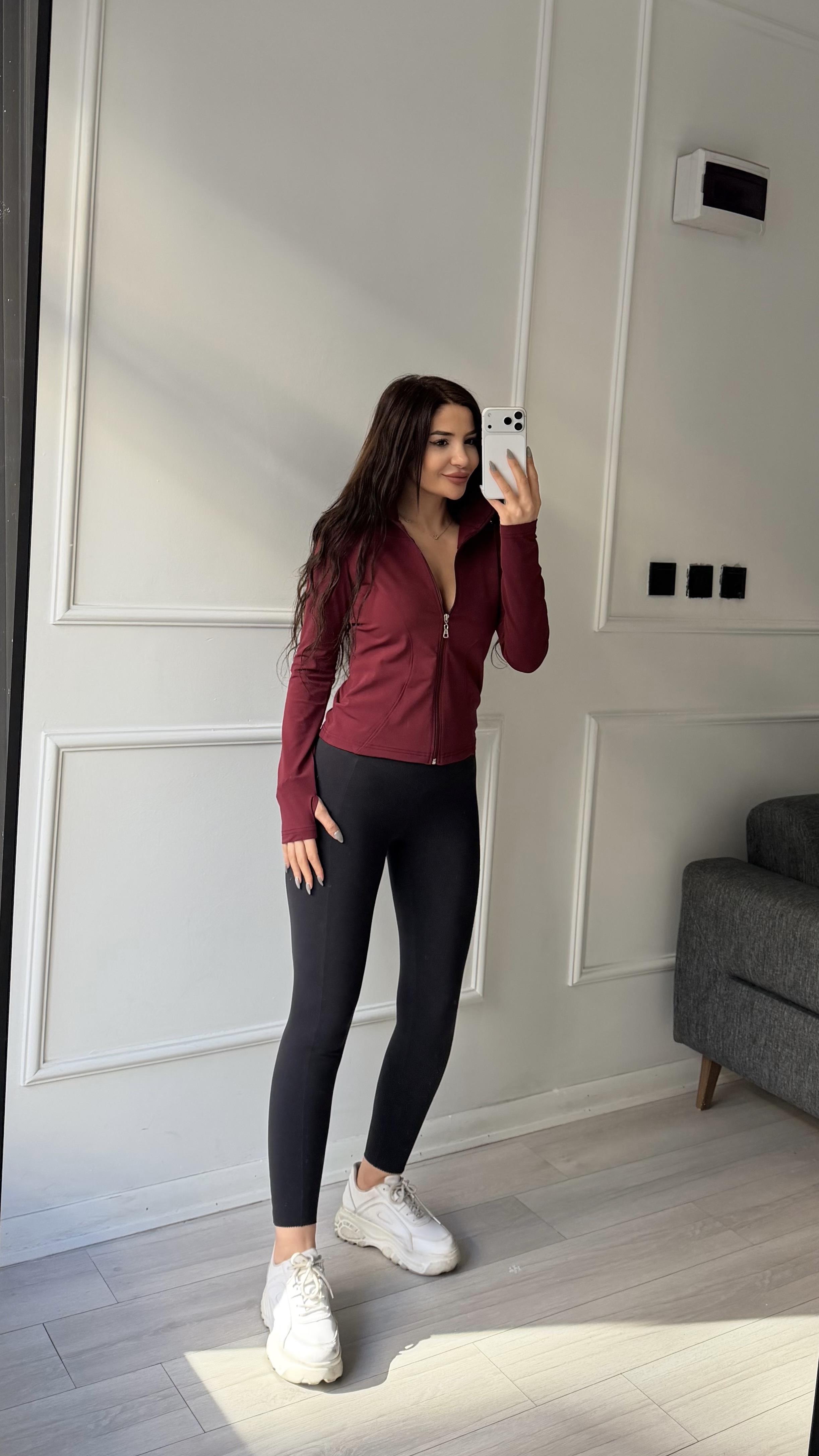 Bordo İçi Polarlı Sporcu Fermuarlı Hırka