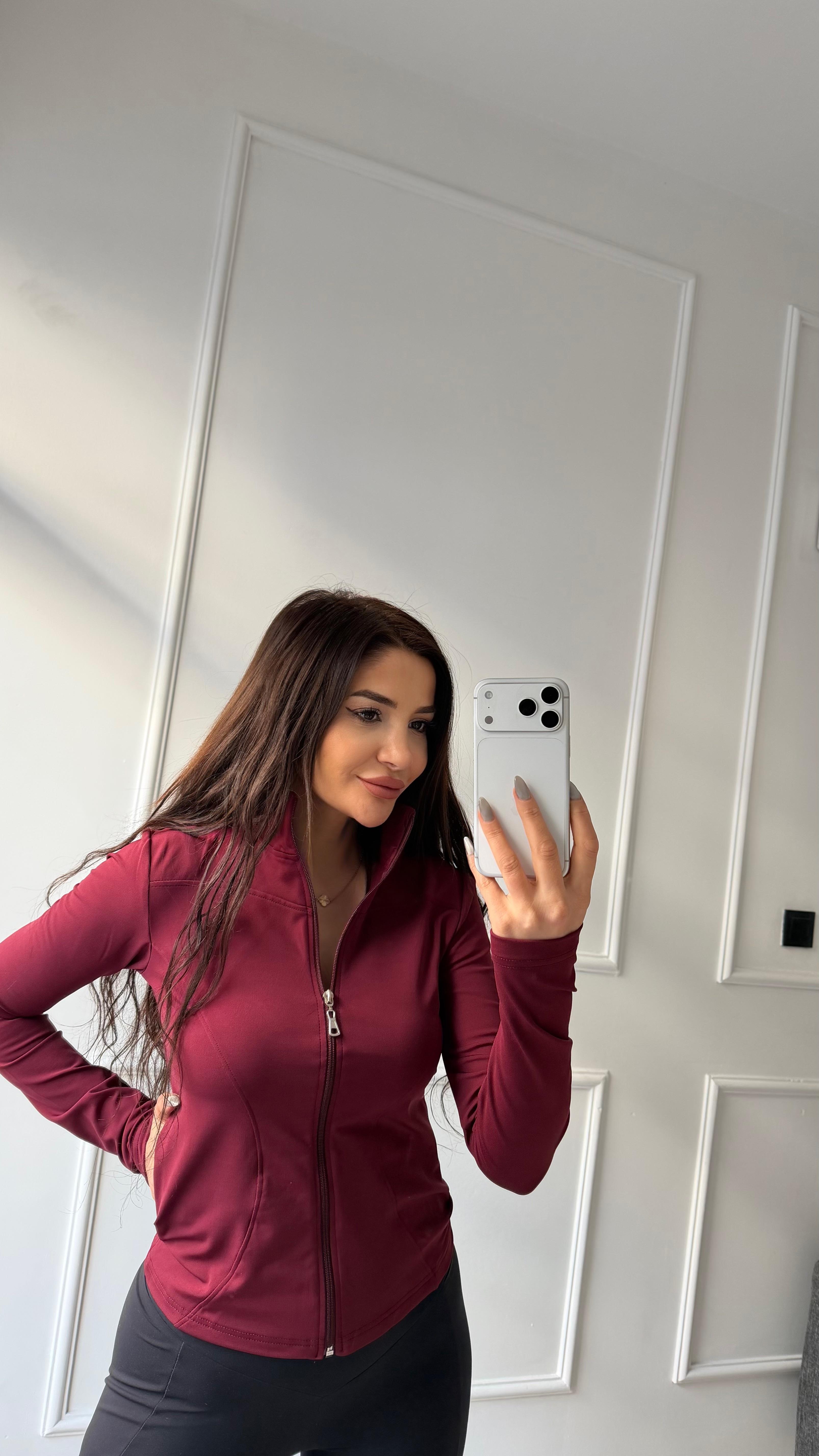 Bordo İçi Polarlı Sporcu Fermuarlı Hırka