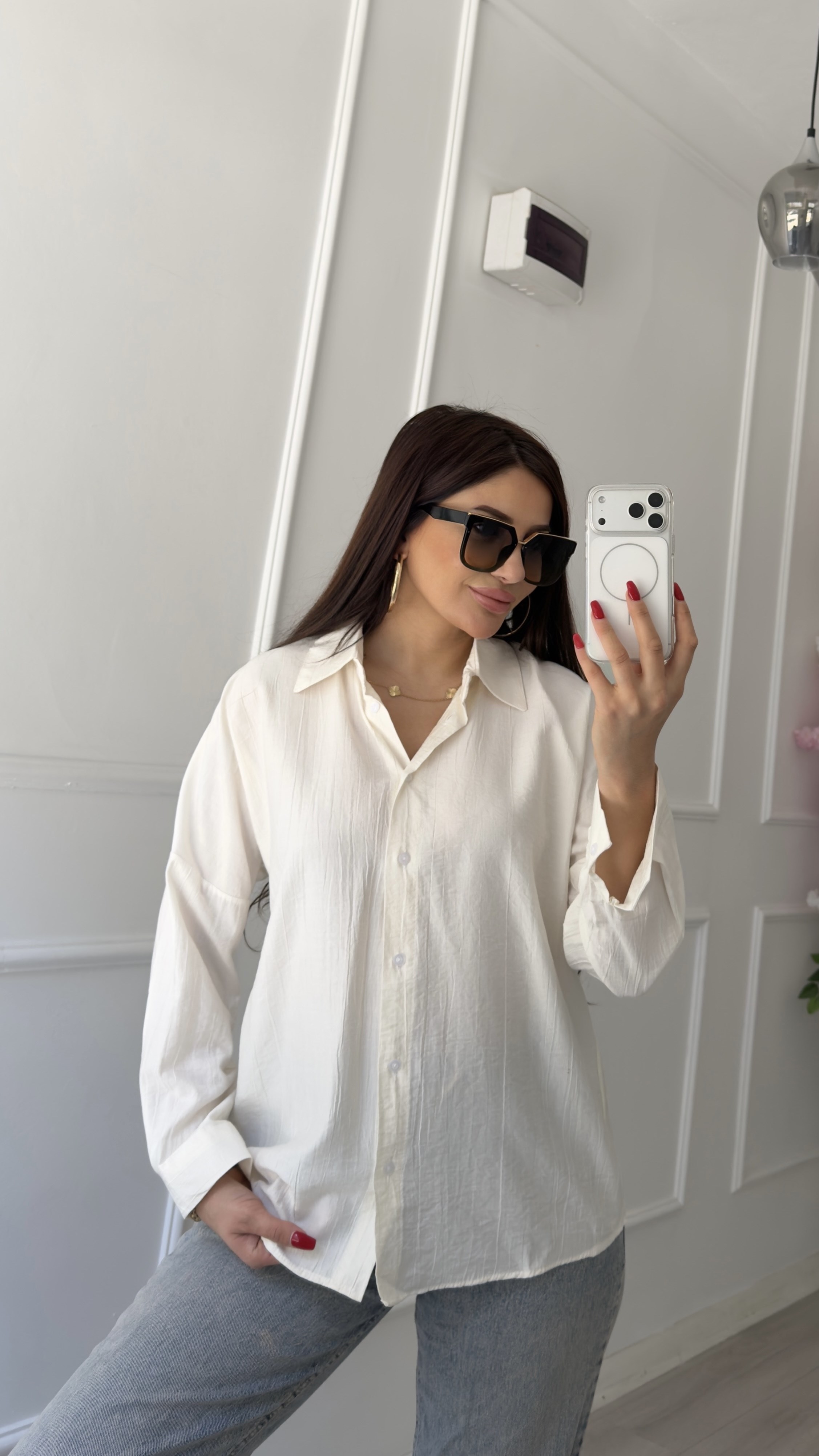Bürümcük Dokulu Oversize Kesim Krem Gömlek