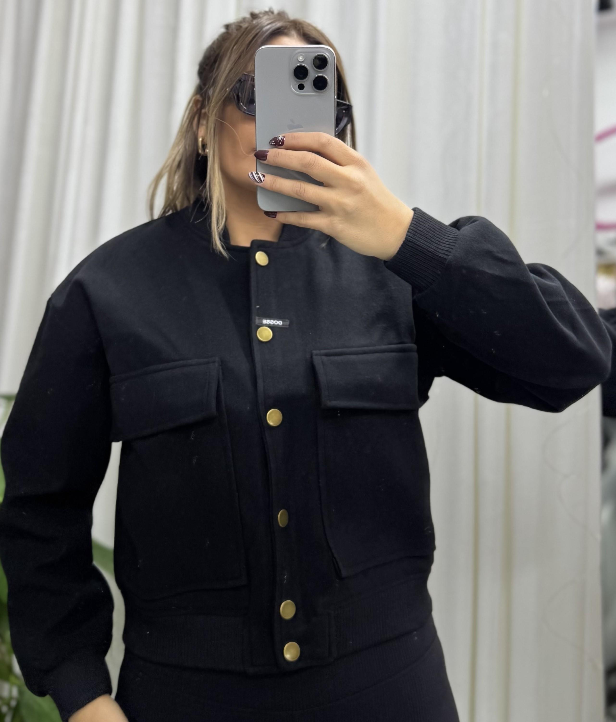 Büyük Cepli Kaşe Bomber Ceket-siyah