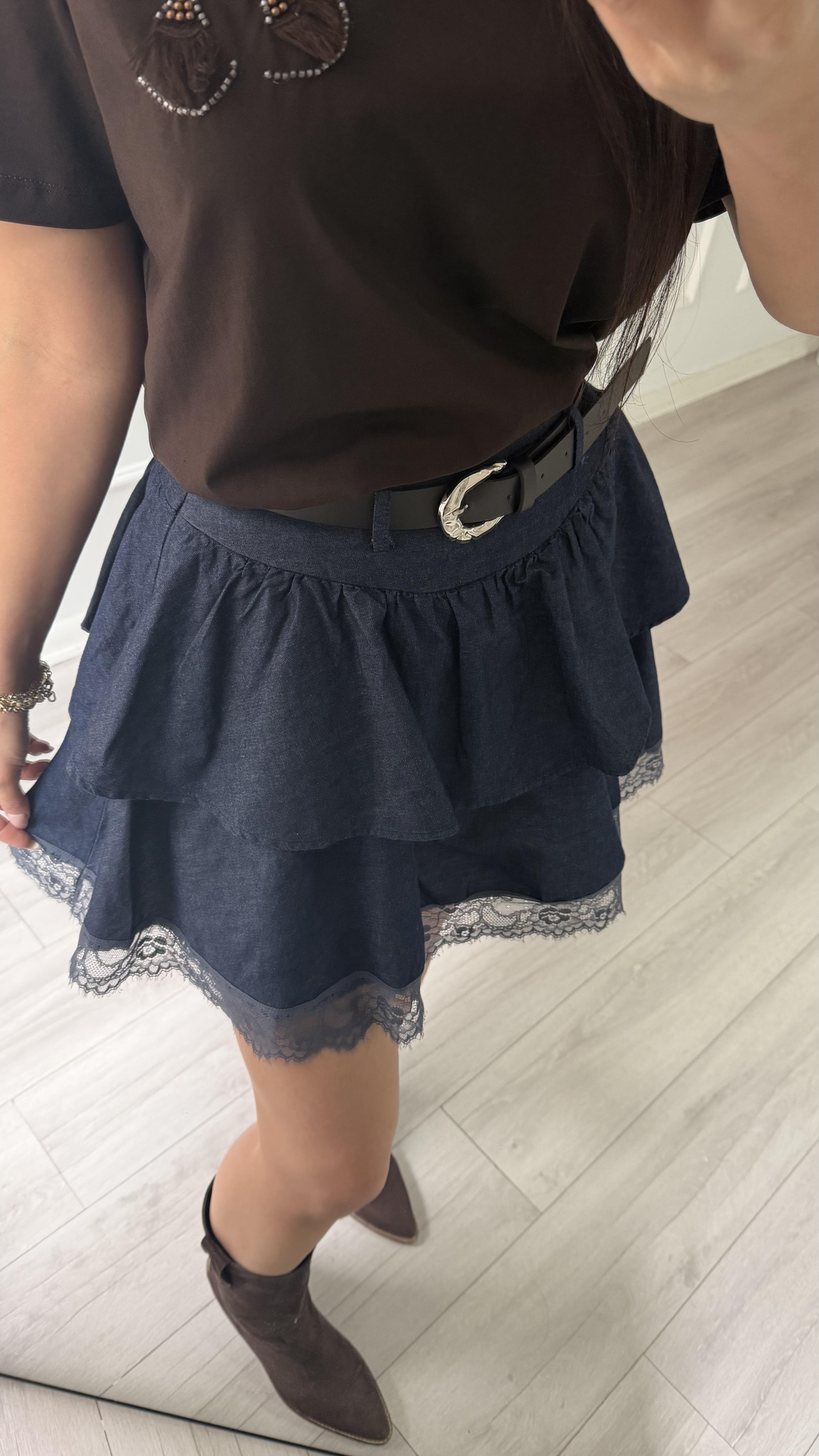 Dantel Detaylı Denim Etek