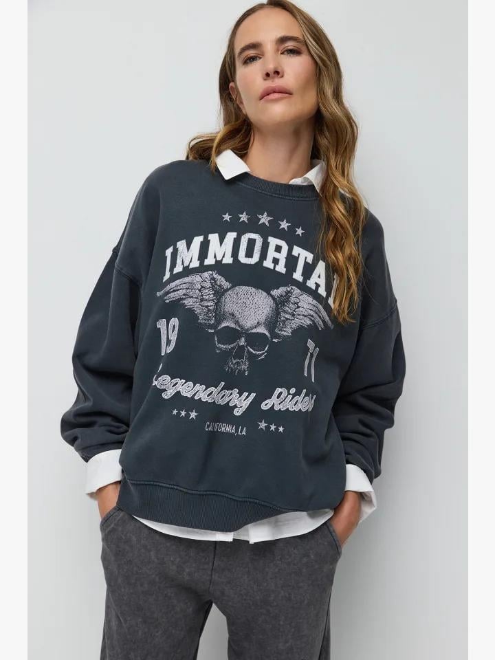 Daves Antrasit Baskılı Sweatshirt