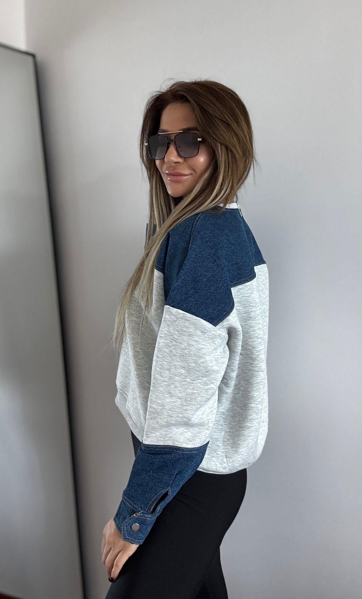 Denim Detaylı-Sweatshirt