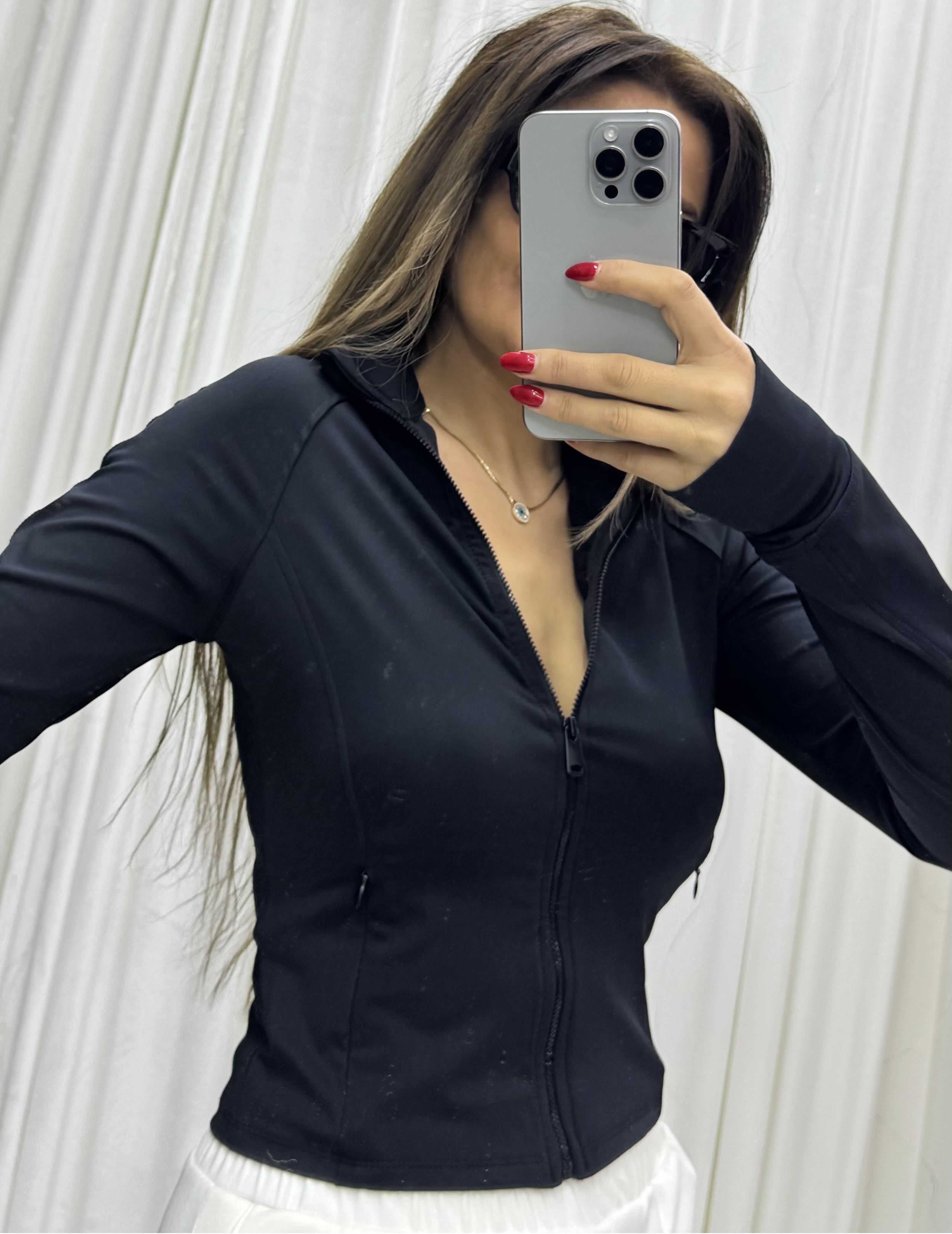 Fermuarlı Slim Fit Parmak Detaylı -siyah