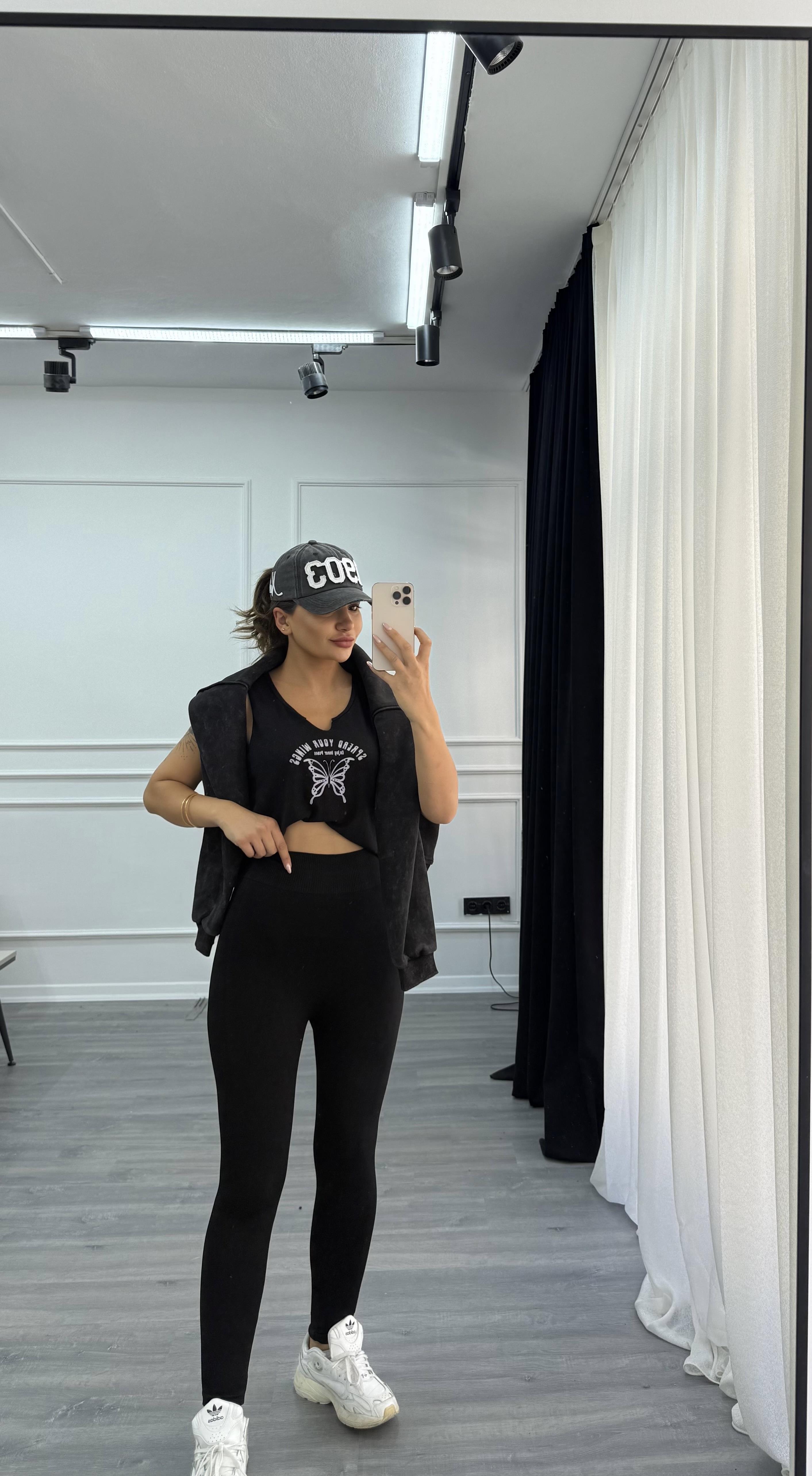Fitilli Yüksek Bel Dikişsiz Örme Fitilli Tayt-Siyah