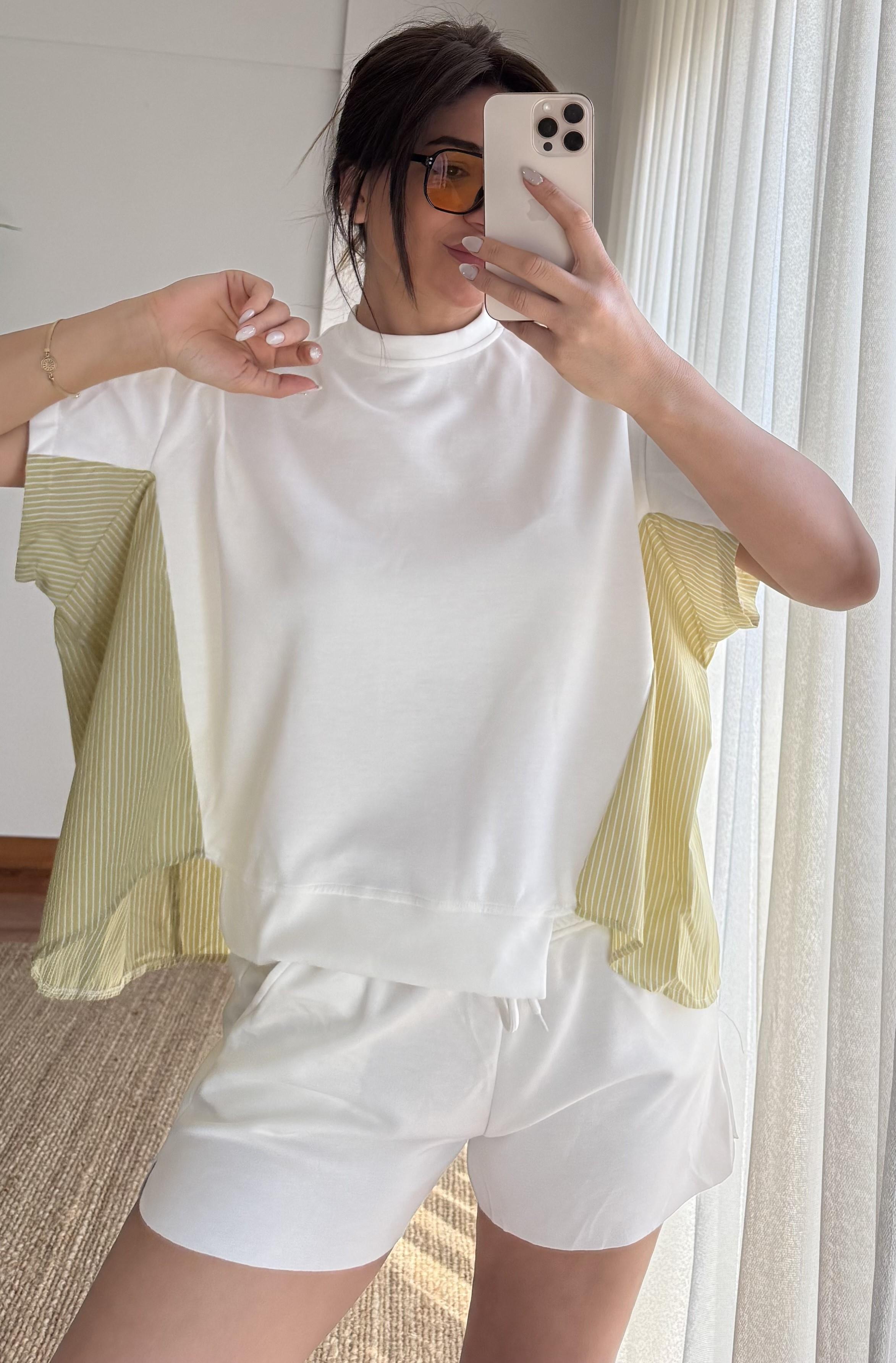 Garnili Oversize  Tişört 2Lİ Takım Yeşil