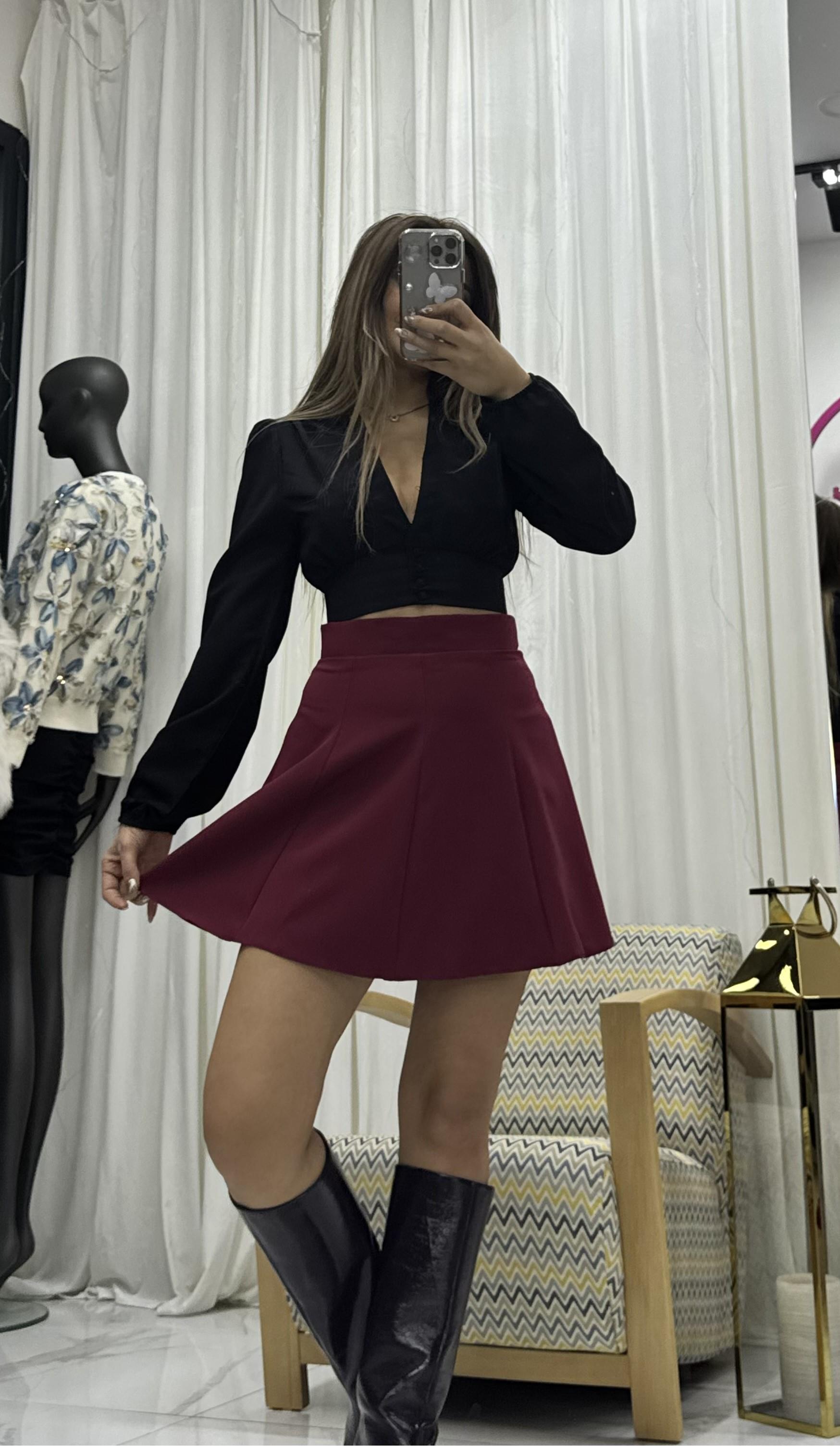 Kadın Bordo Mini Şort Etek