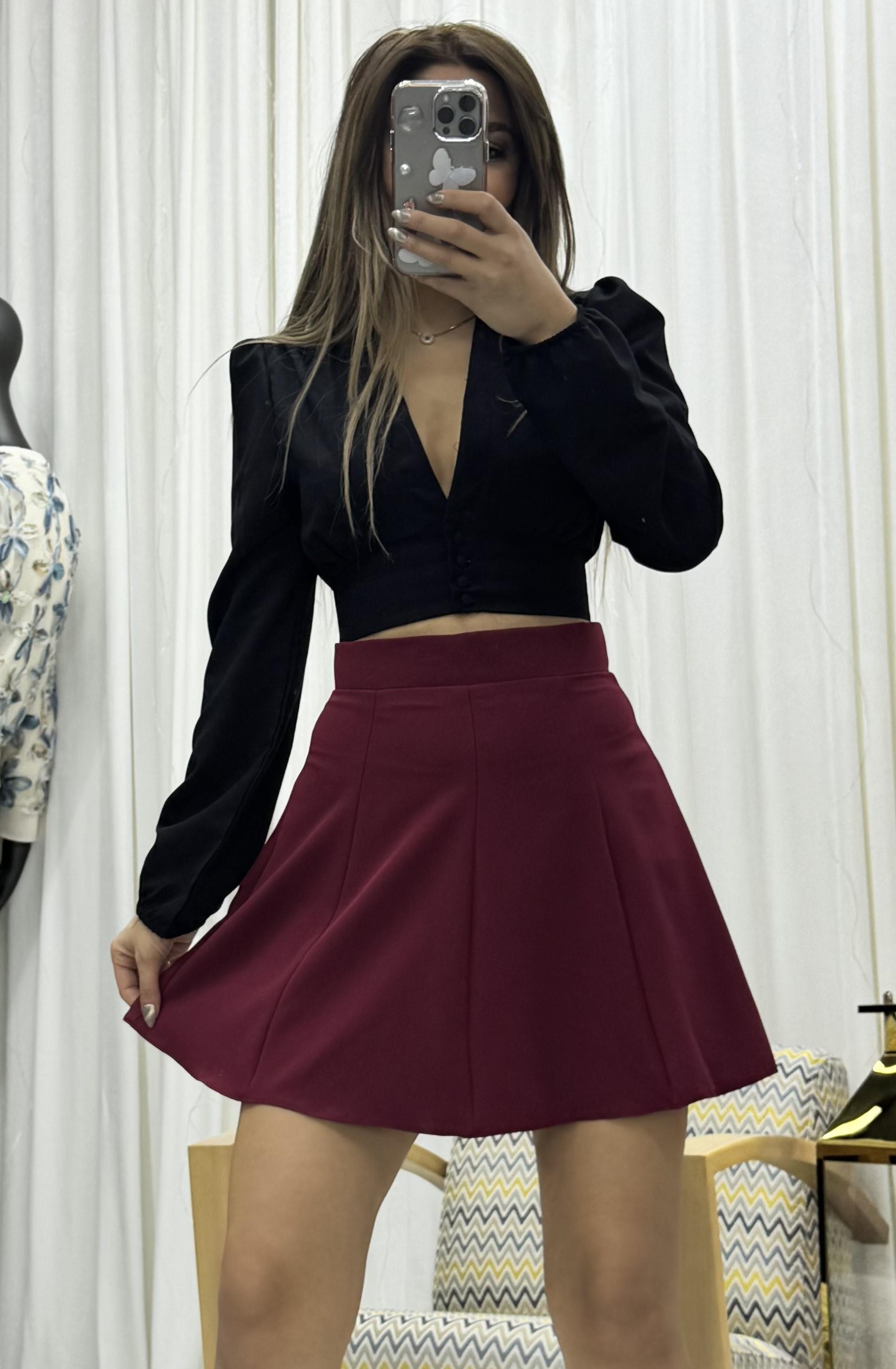 Kadın Bordo Mini Şort Etek