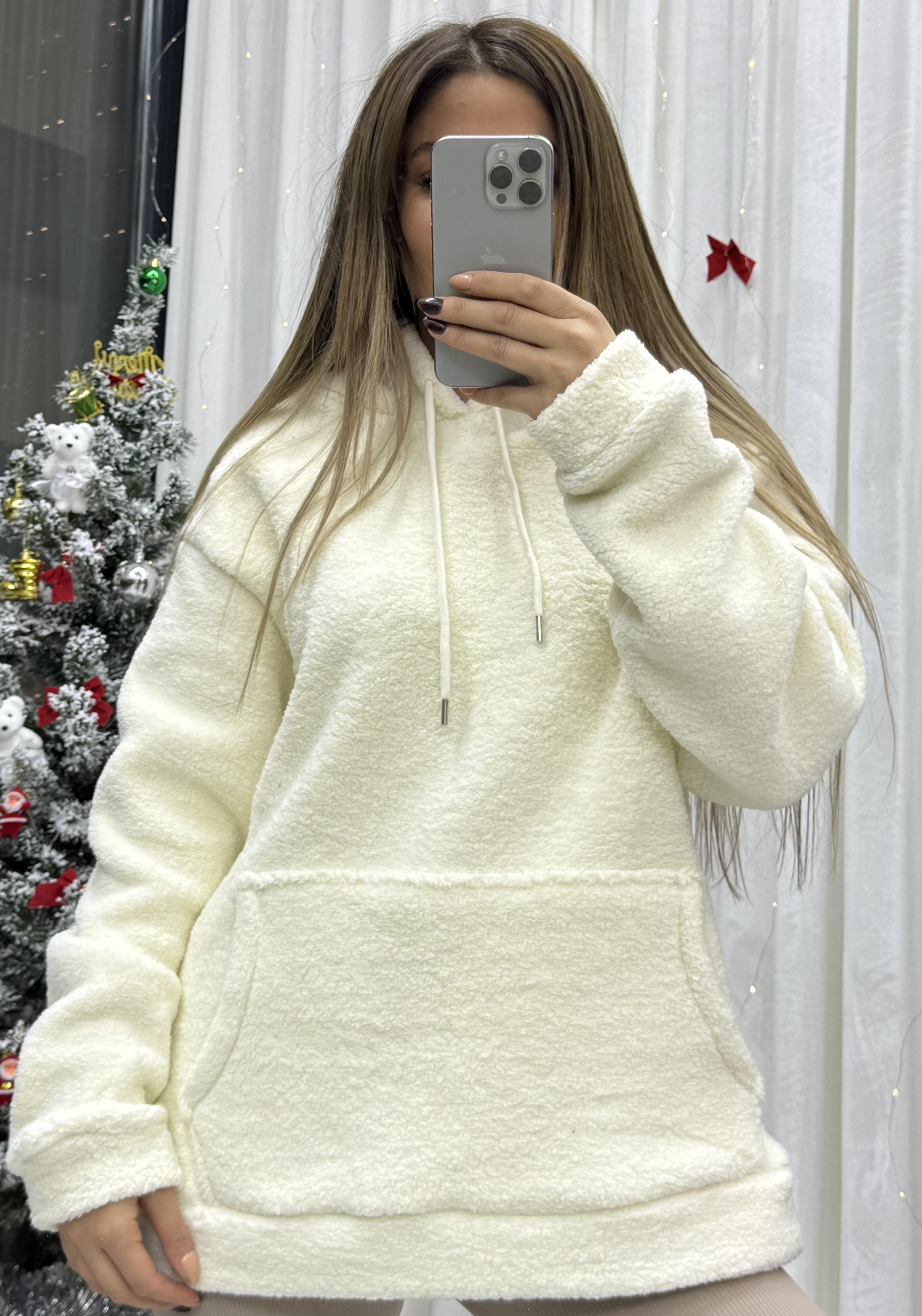 Kapüşonlu Cepli Yumoş Sweat- bej