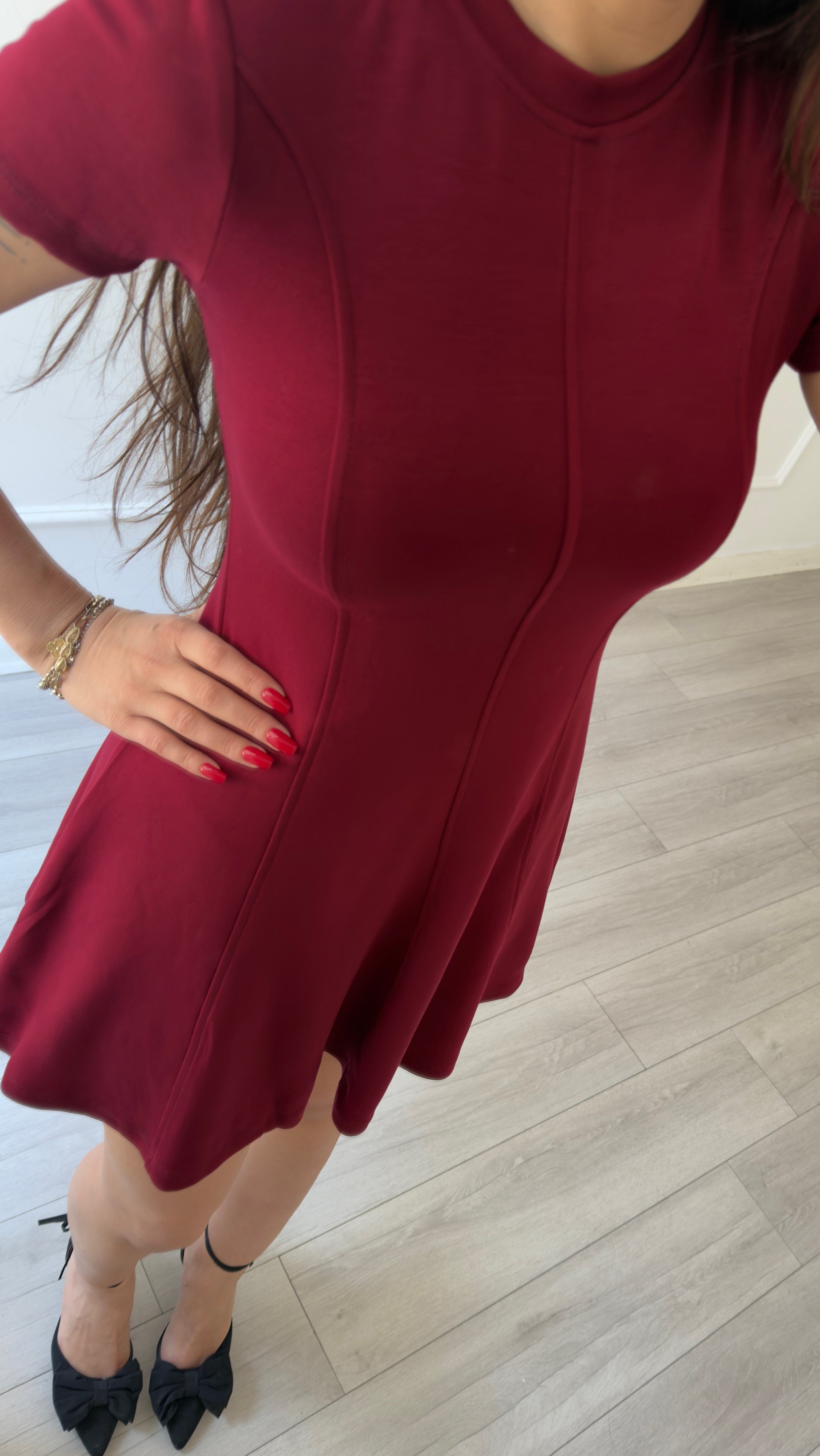 Kloş Bordo Kısa Elbise