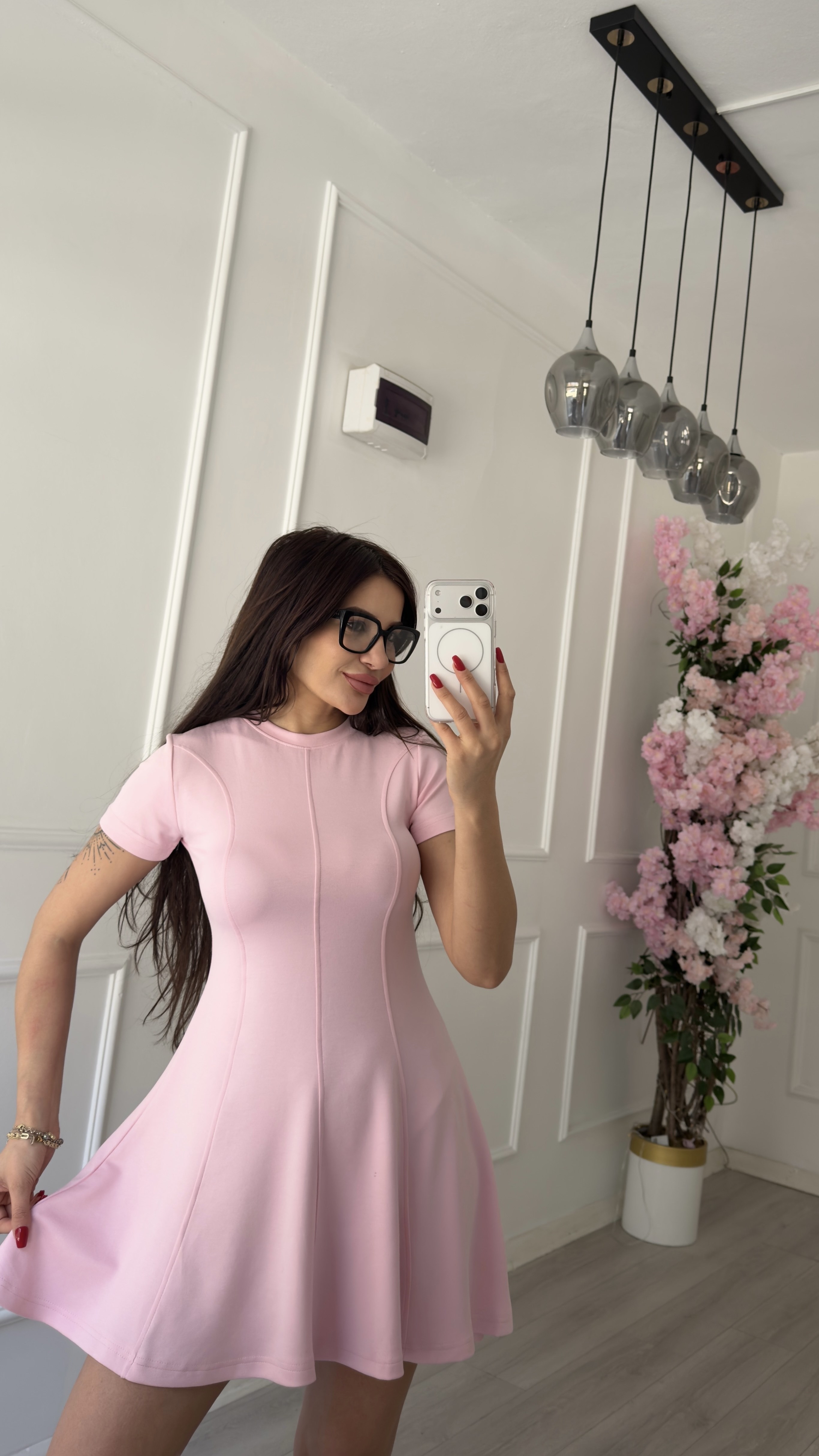 Kloş Pembe Kısa Elbise