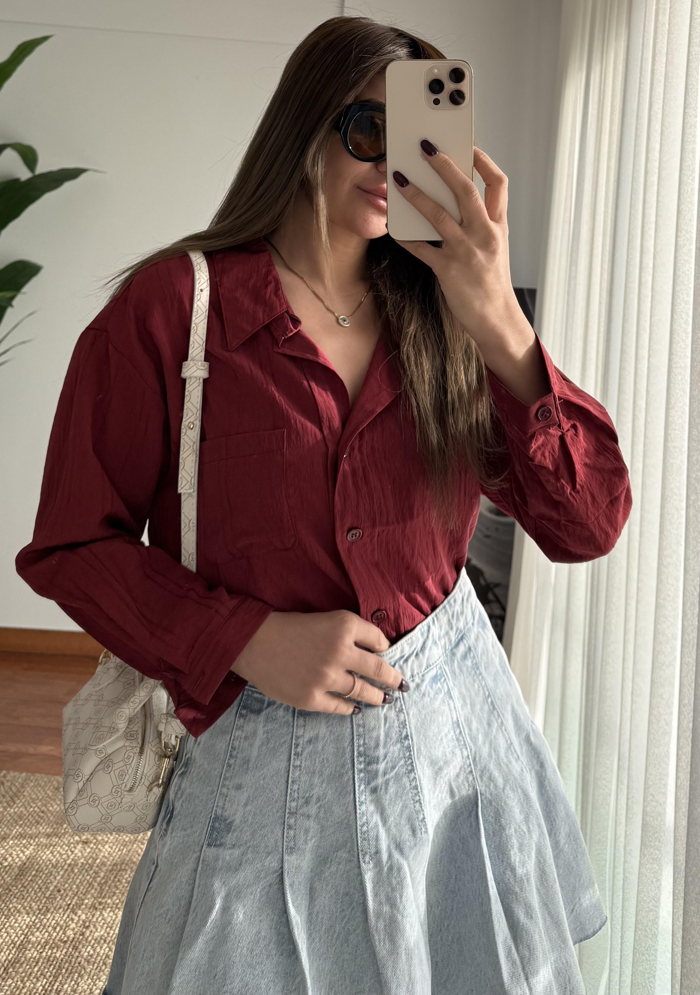 Lüx Kalite Basic Salaş Gömlek -Bordo