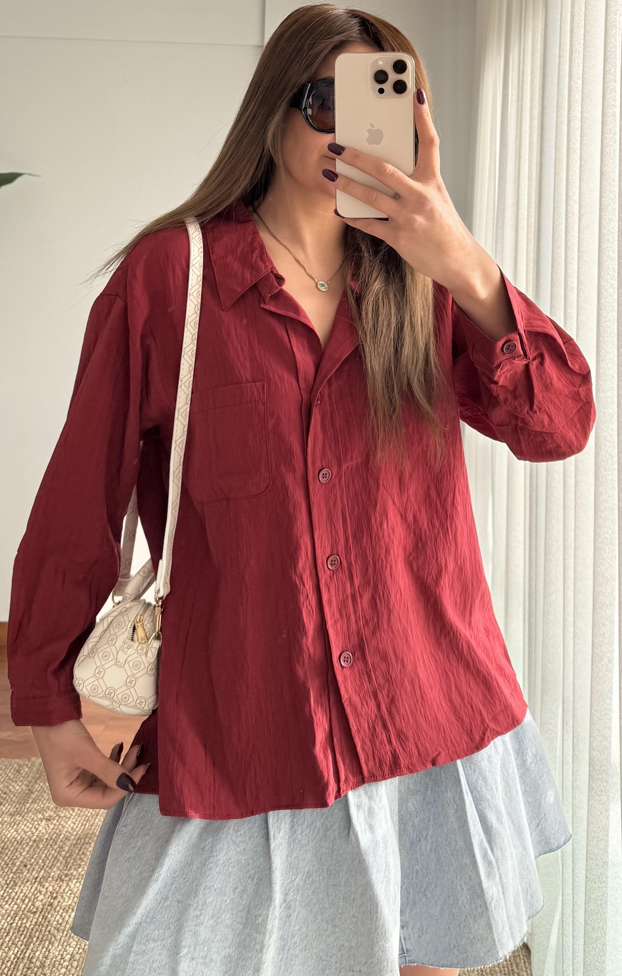 Lüx Kalite Basic Salaş Gömlek -Bordo