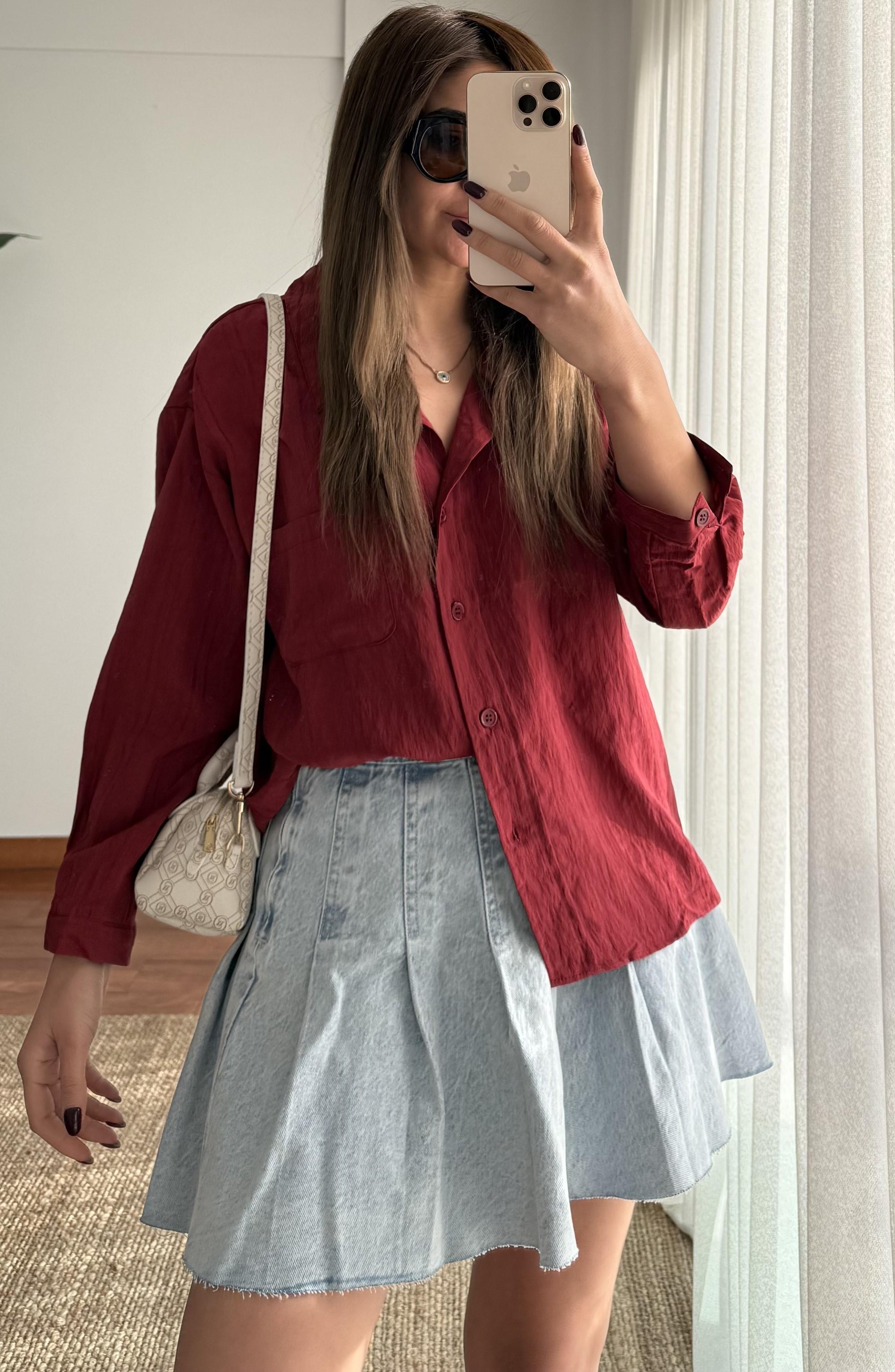 Lüx Kalite Basic Salaş Gömlek -Bordo