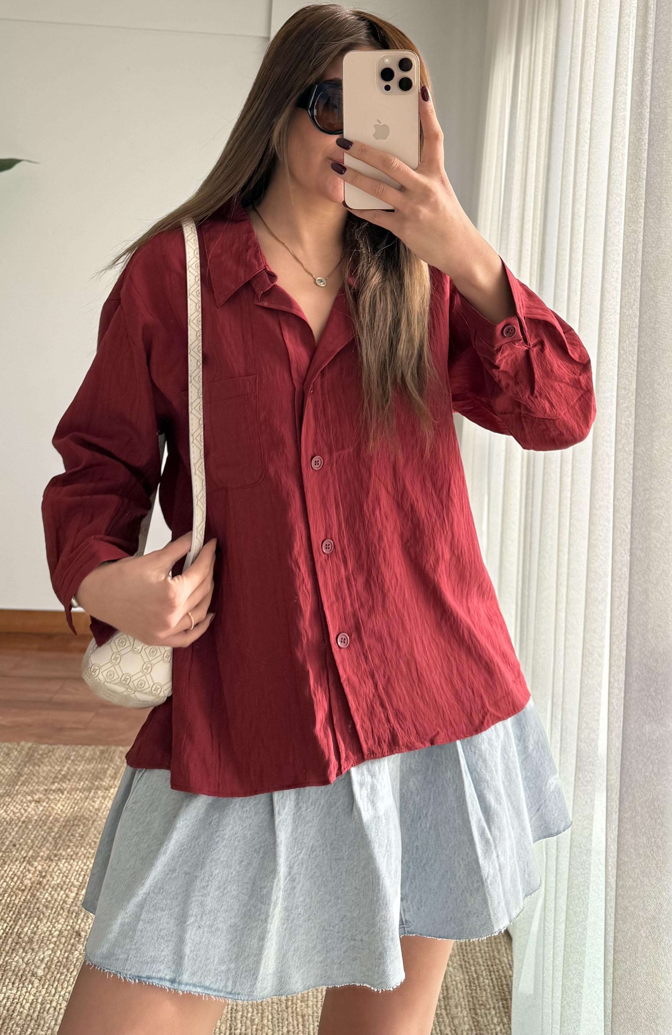 Lüx Kalite Basic Salaş Gömlek -Bordo