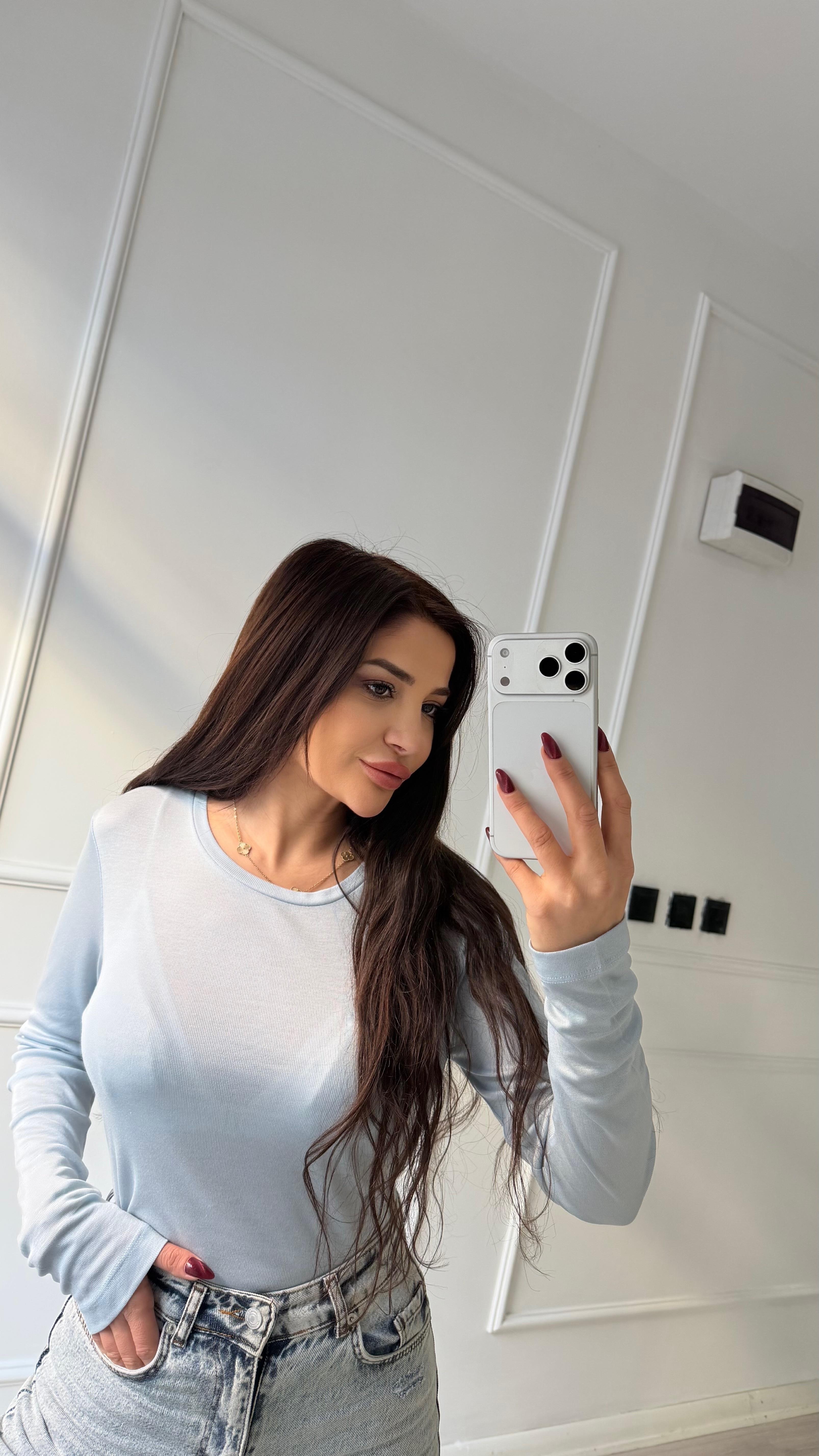 Mavi Bisiklet Yaka Uzun Kollu Transparan Bluz