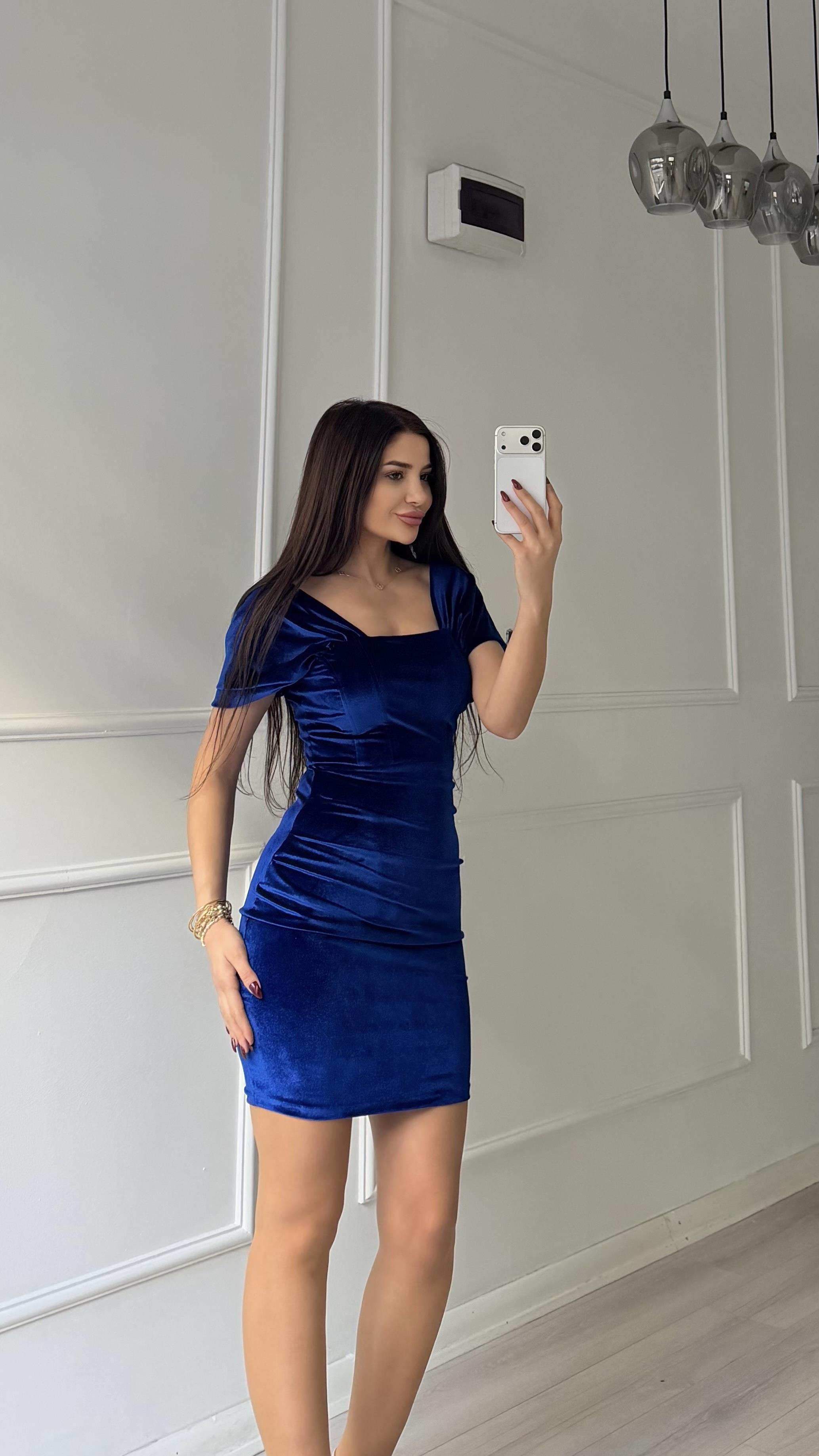 Mavi Yanı Drape Detaylı Elbise