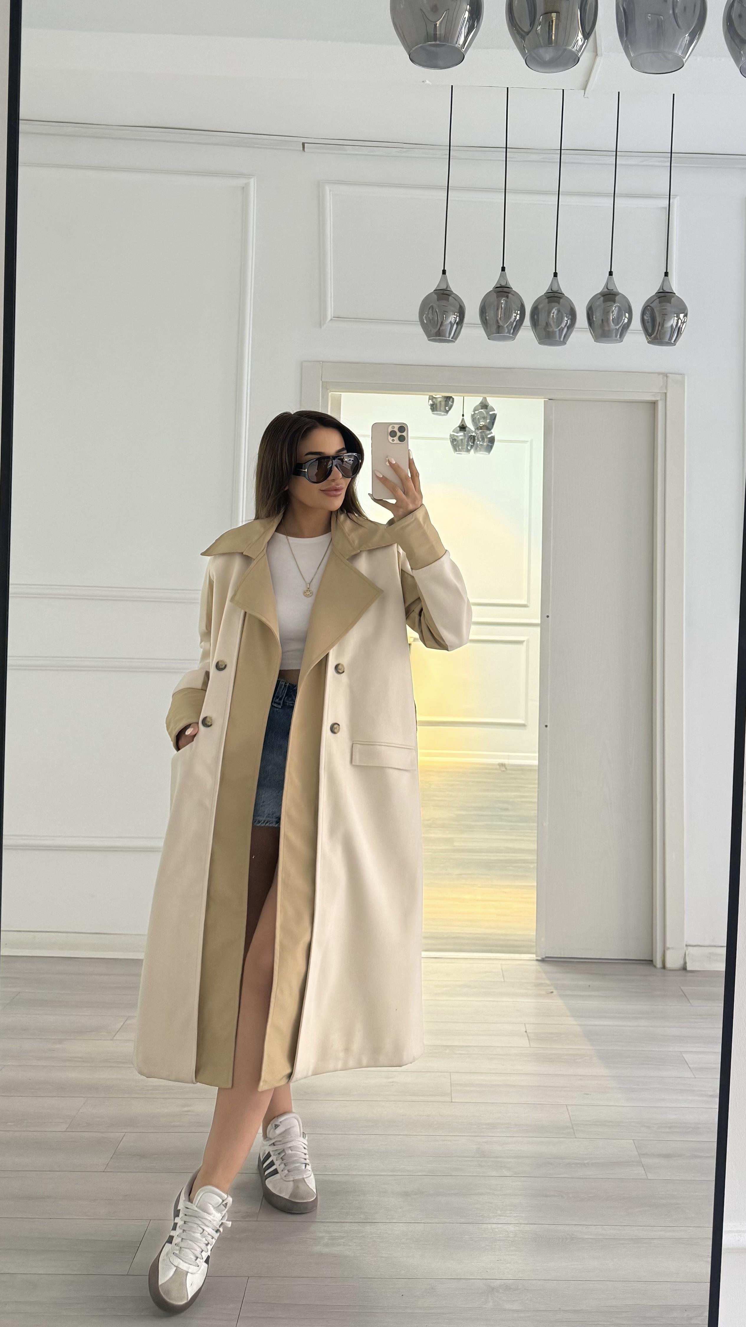 Oversize Bej Kaşe Kaban 