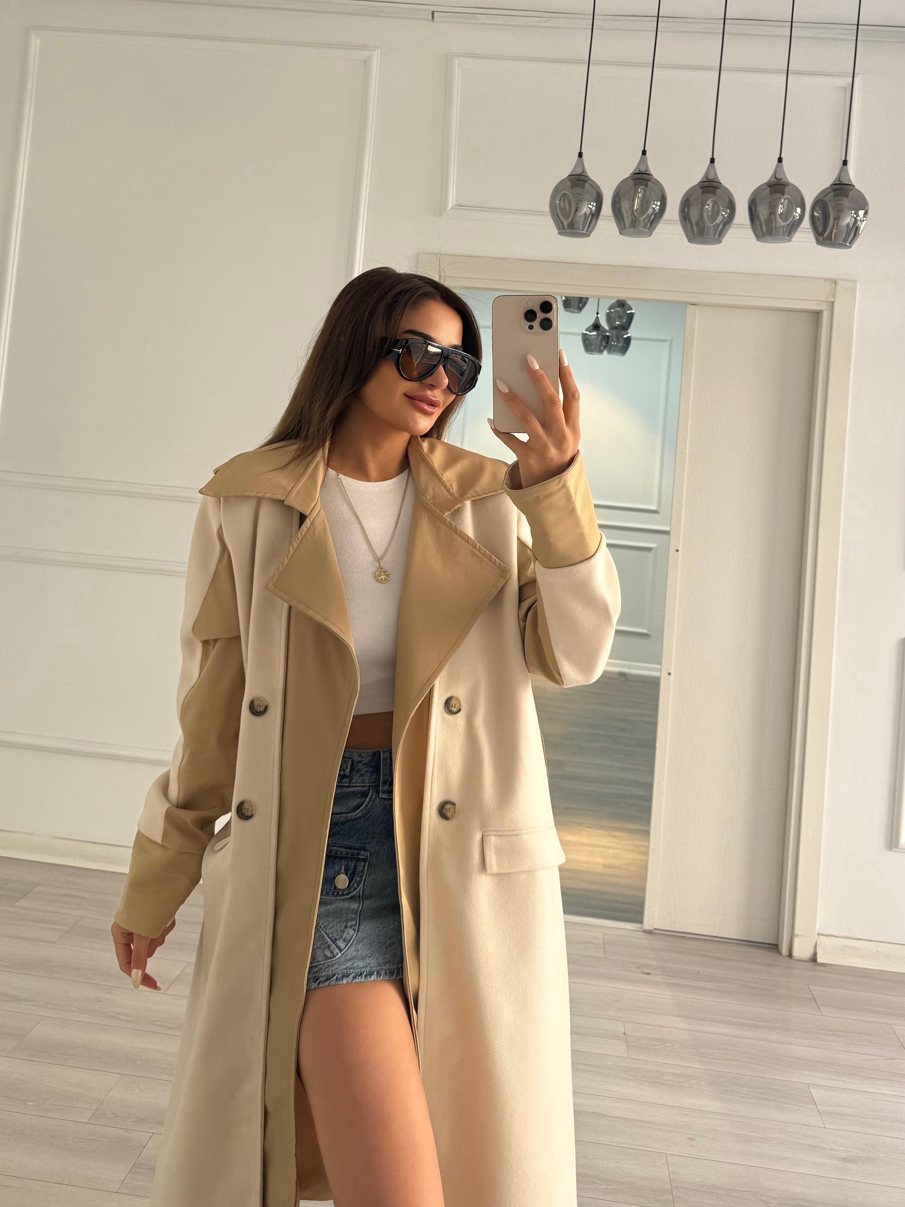 Oversize Bej Kaşe Kaban 
