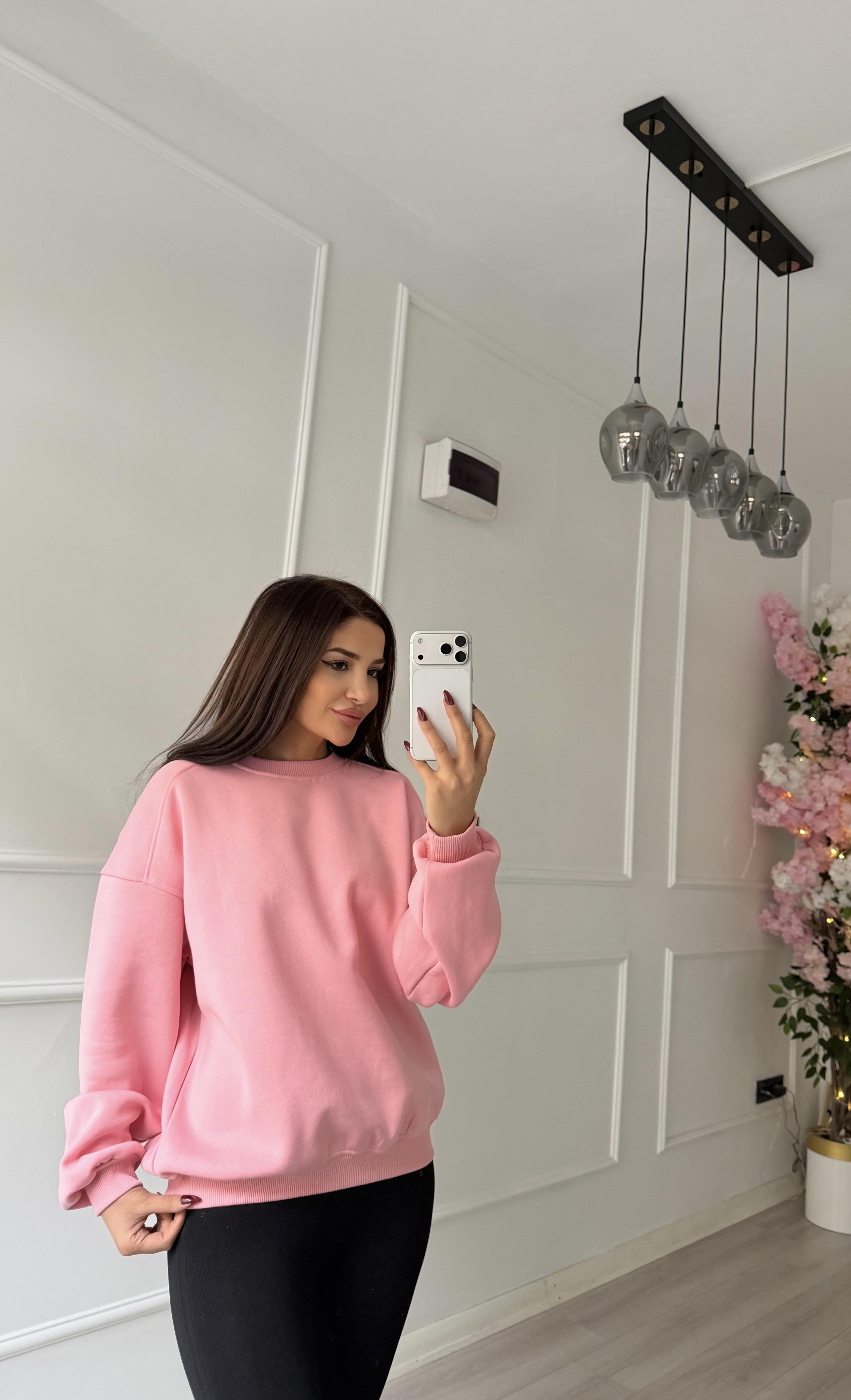 Pembe Labubu Nakışlı Oversize Şardonlu Sweatshirt