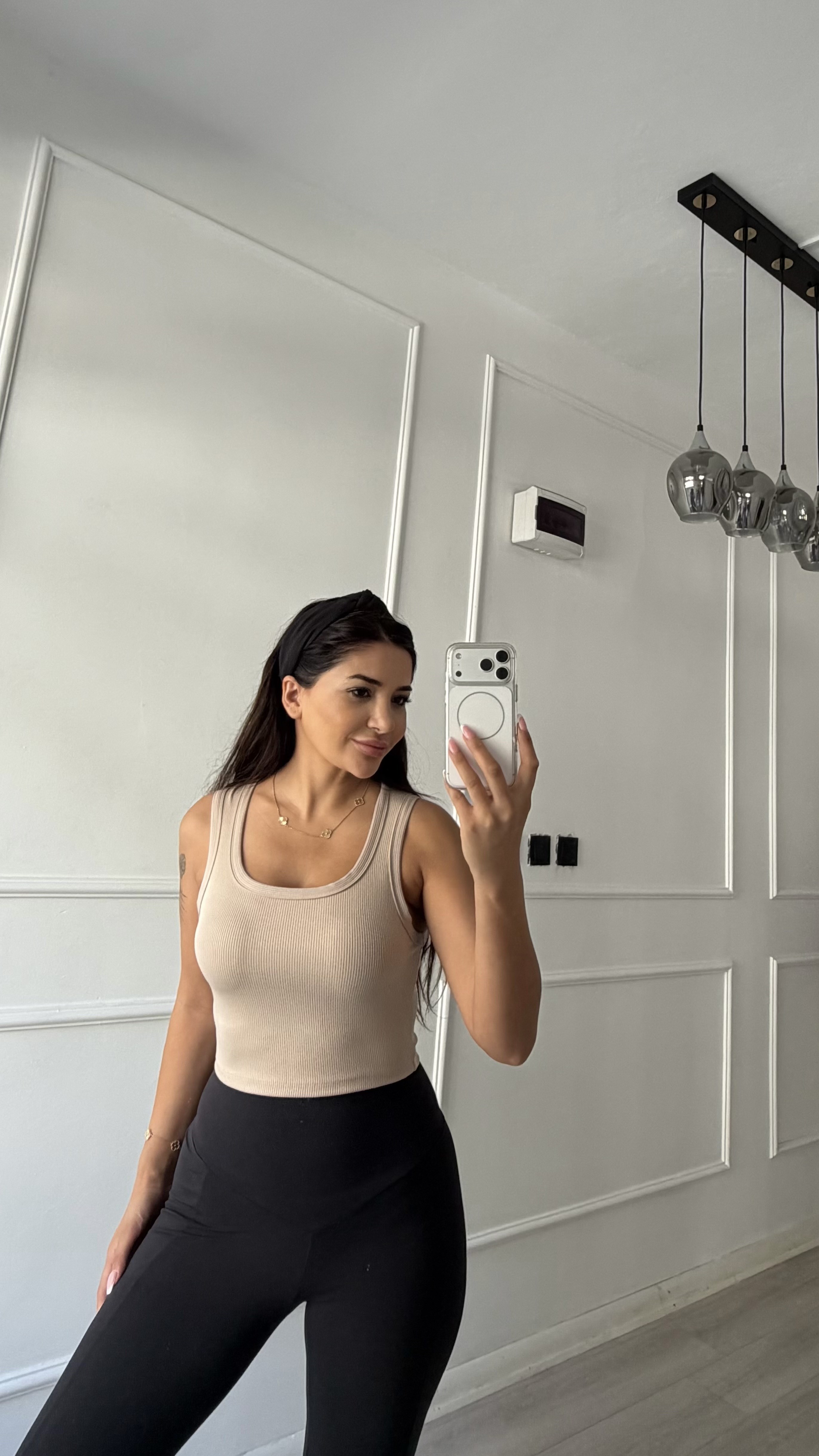 Premium Fit Ribana Crop Esnek Atlet  Bej