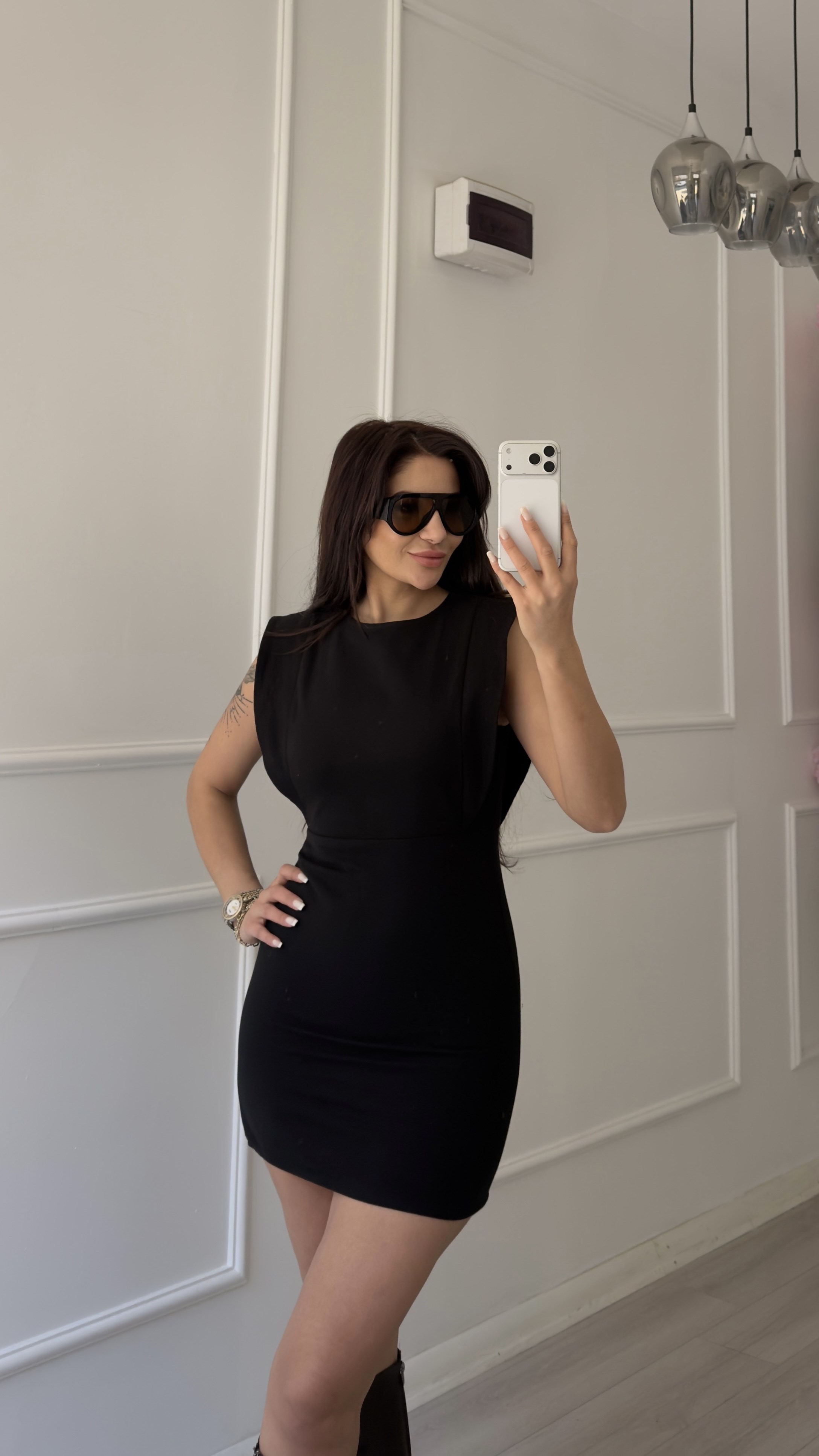 Sırt Fermuarlı Siyah Gabardin Elbise