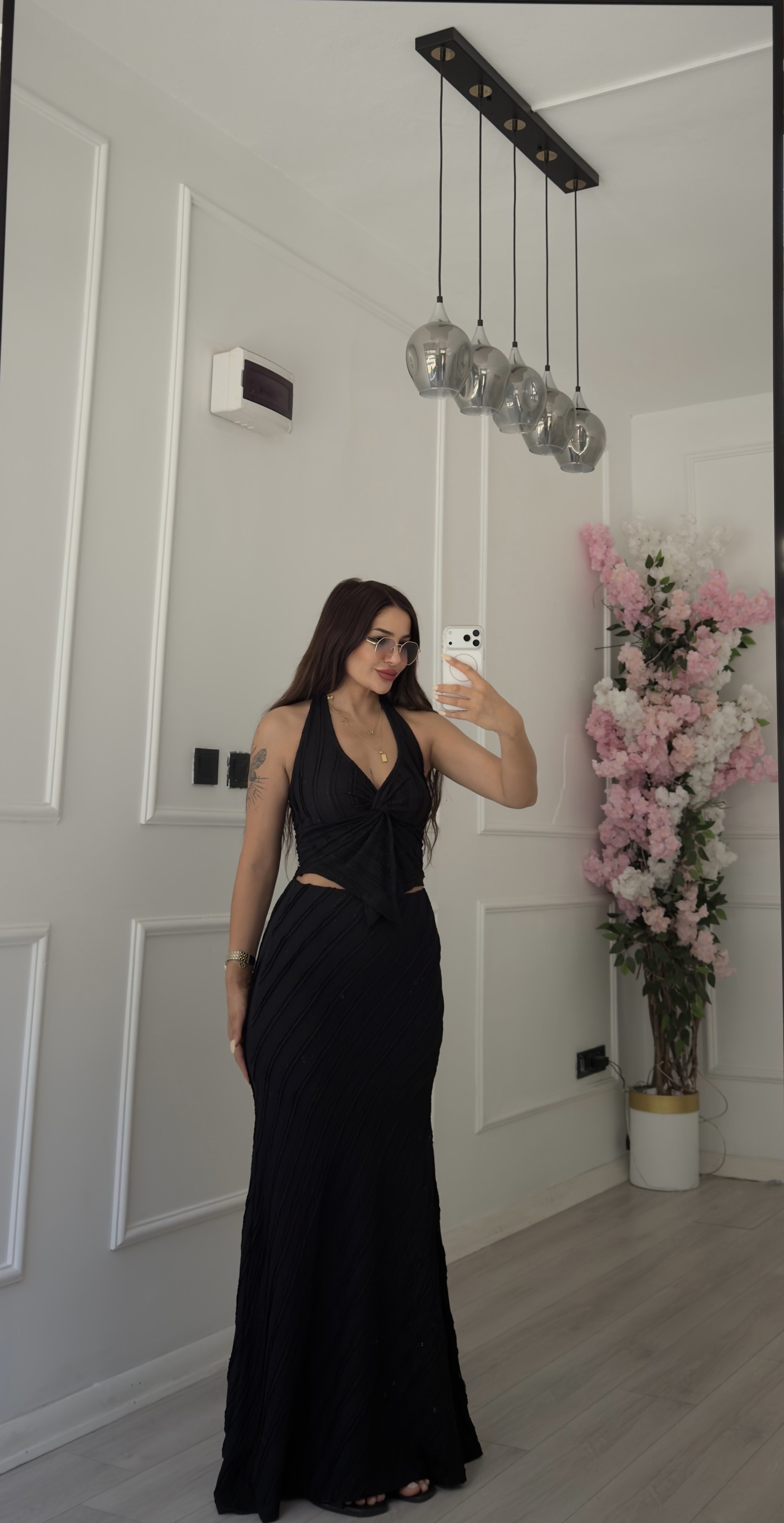 Siyah Halter Yaka Bluz Etek Takım