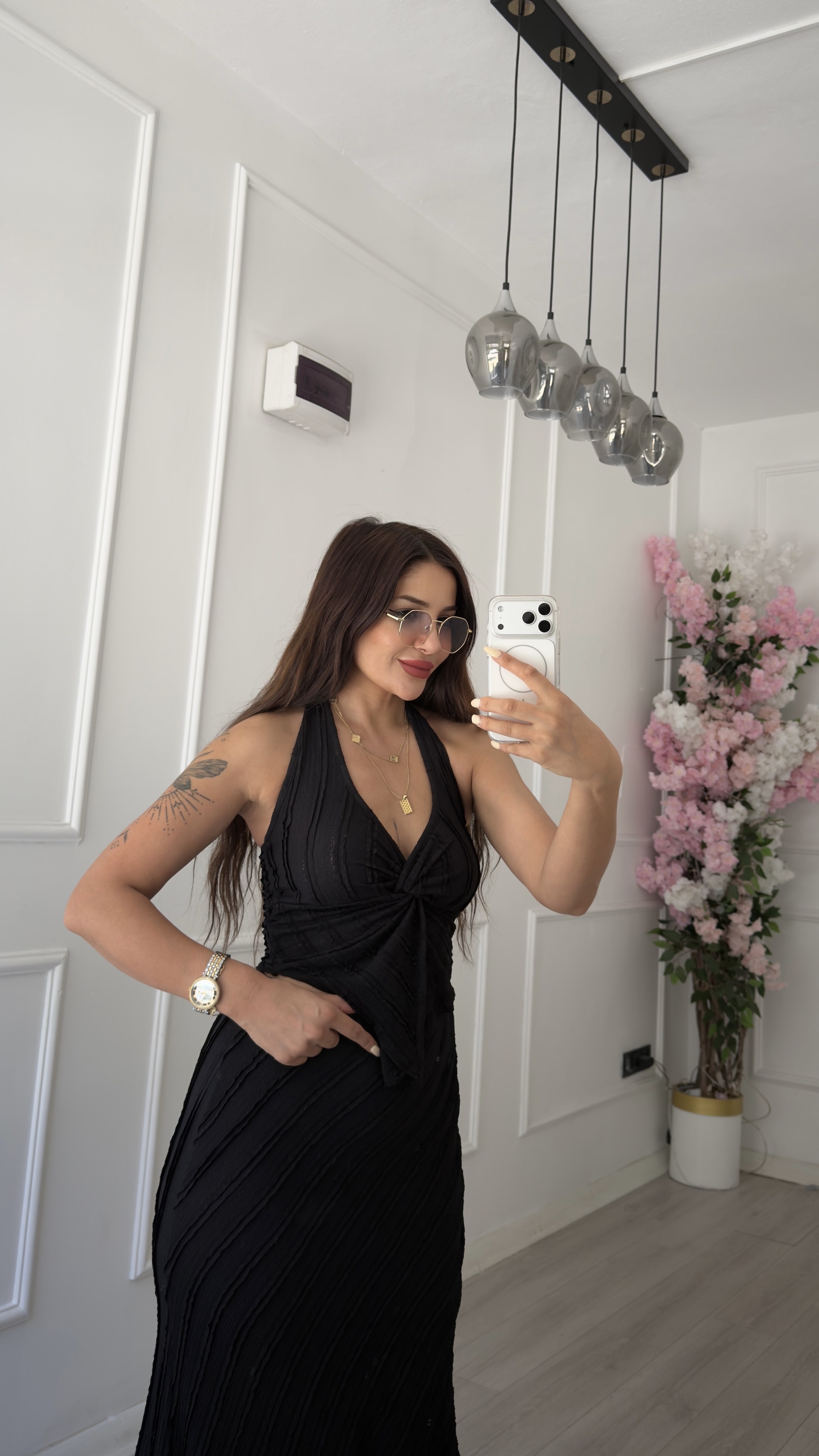 Siyah Halter Yaka Bluz Etek Takım