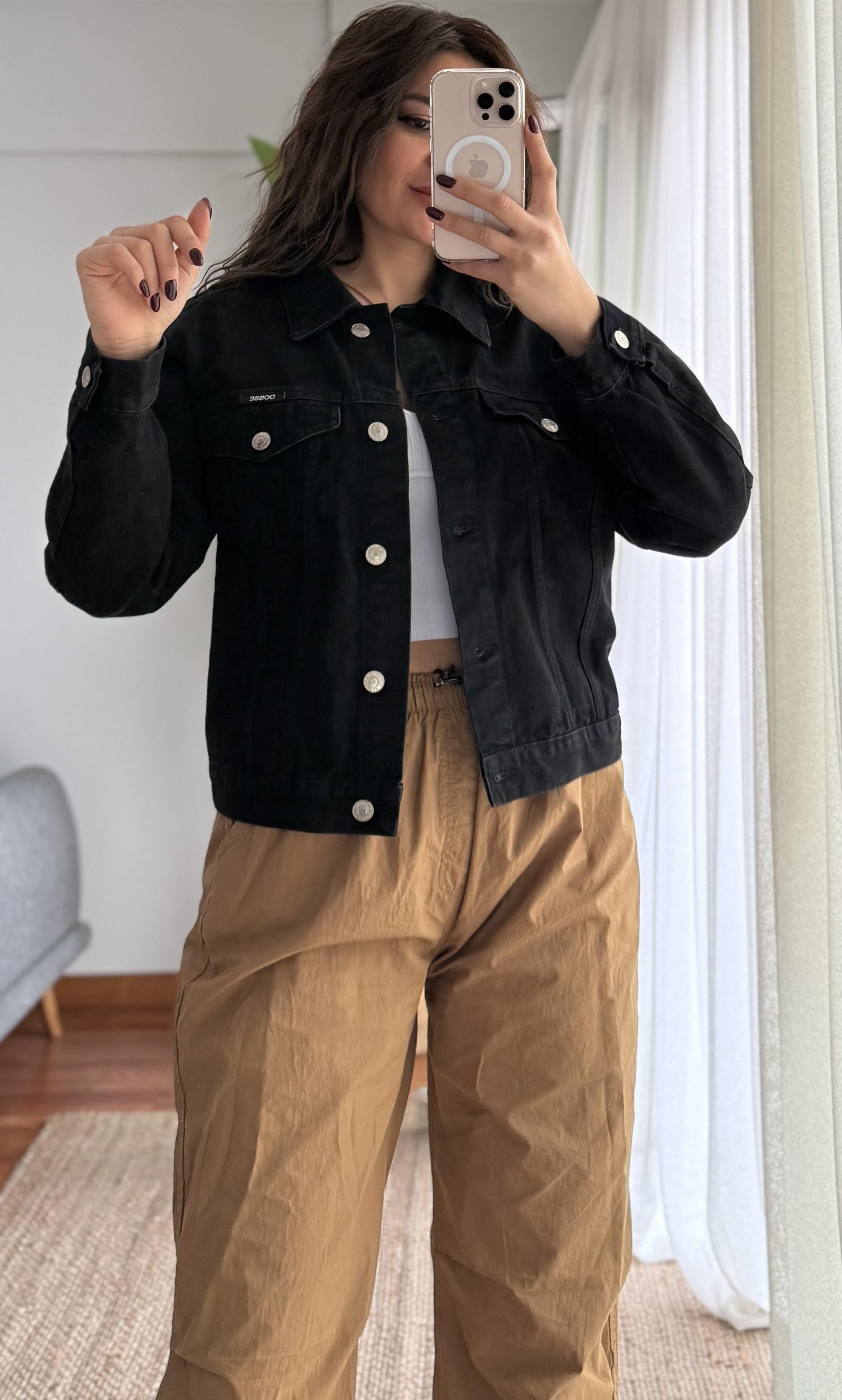 Slim Fit Yıkamalı Denim Kot Ceket -Siyah