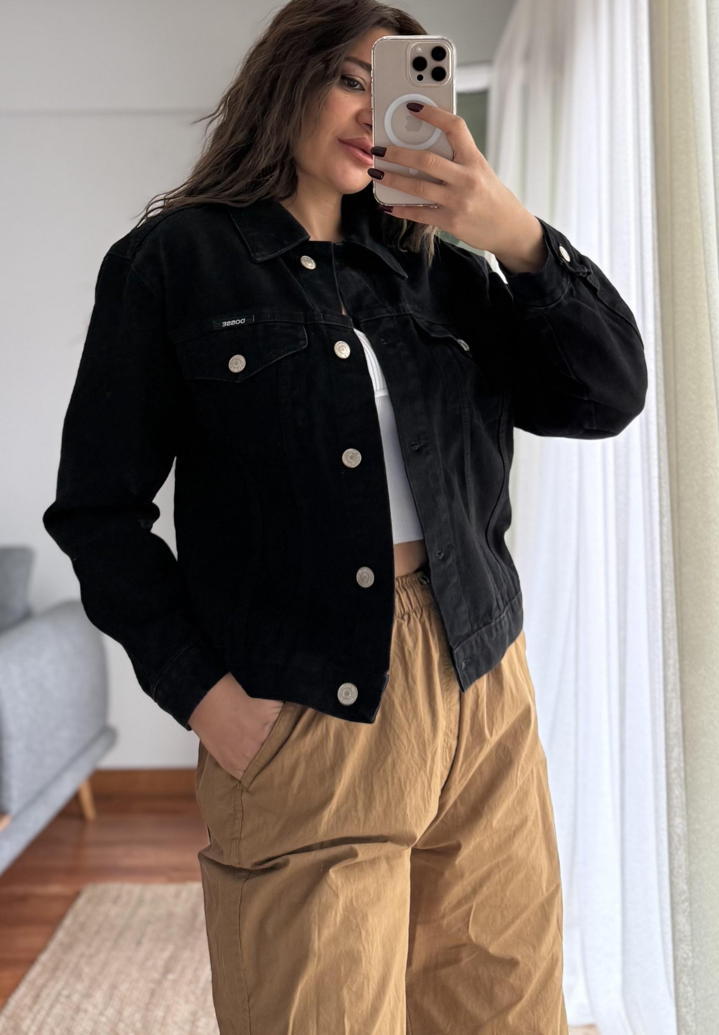 Slim Fit Yıkamalı Denim Kot Ceket -Siyah