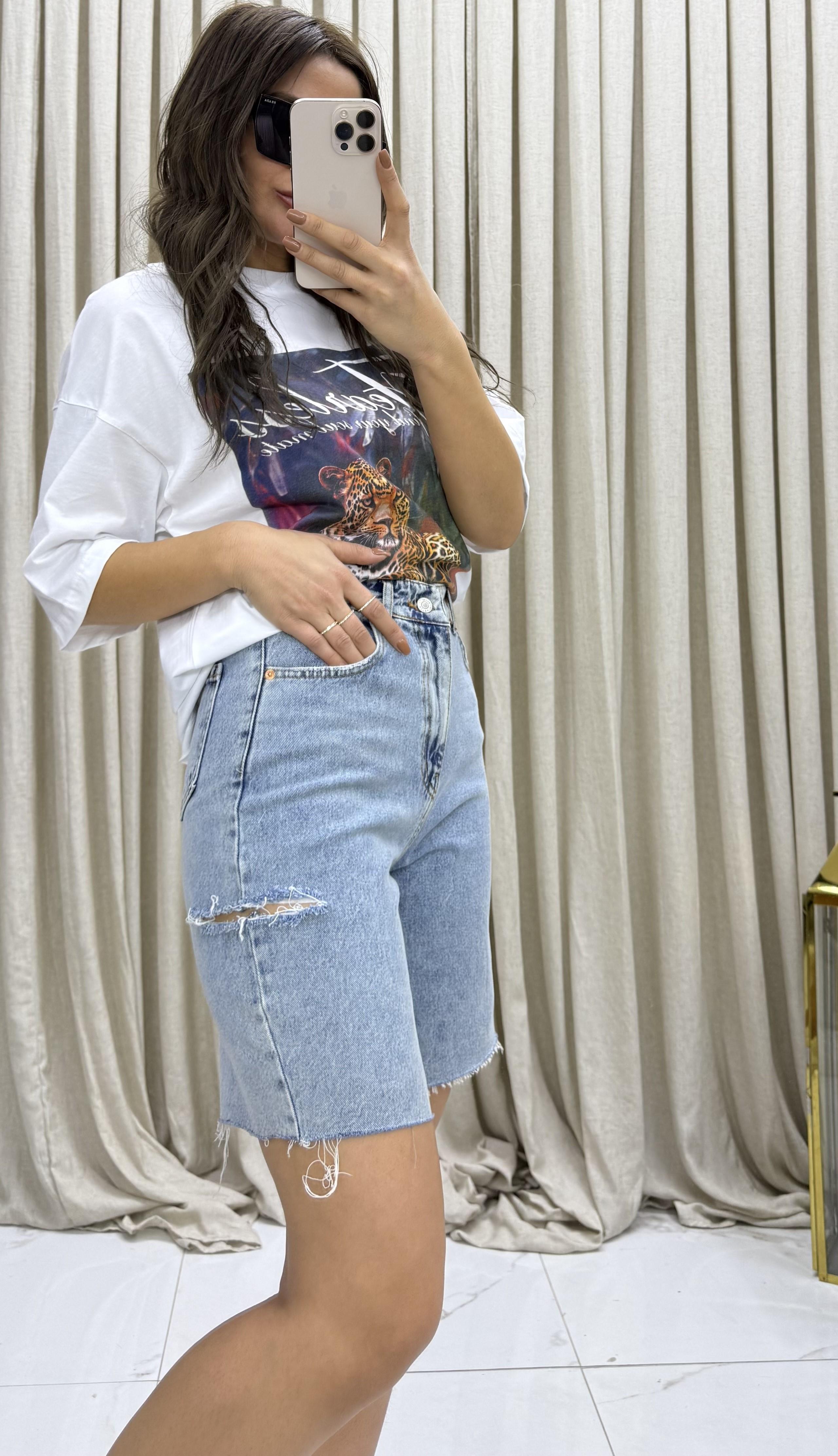 Yüksek Bel Regular Fit Basic Kot Şort