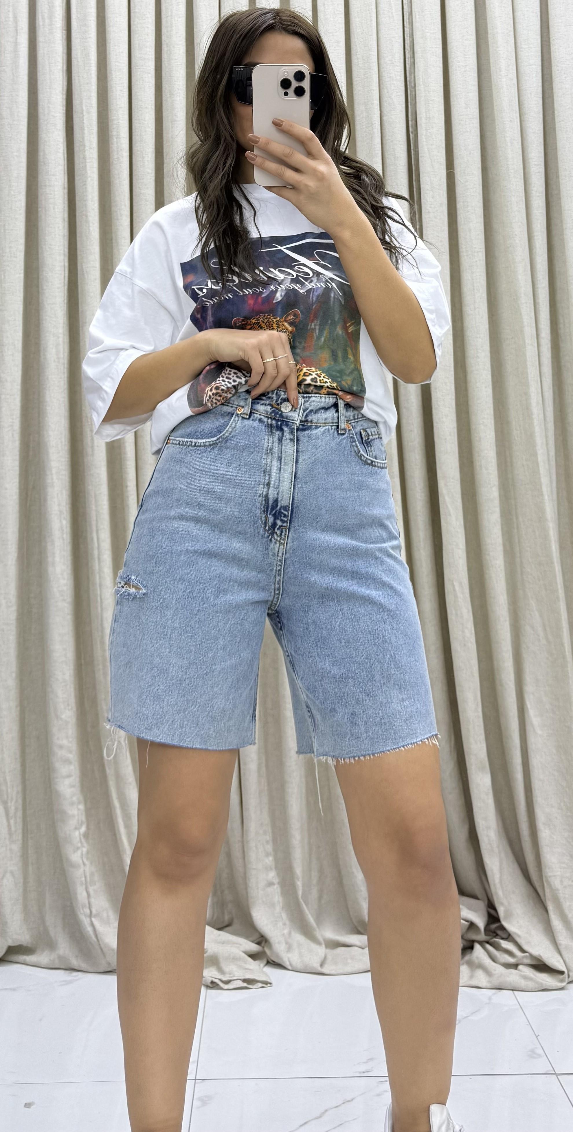 Yüksek Bel Regular Fit Basic Kot Şort