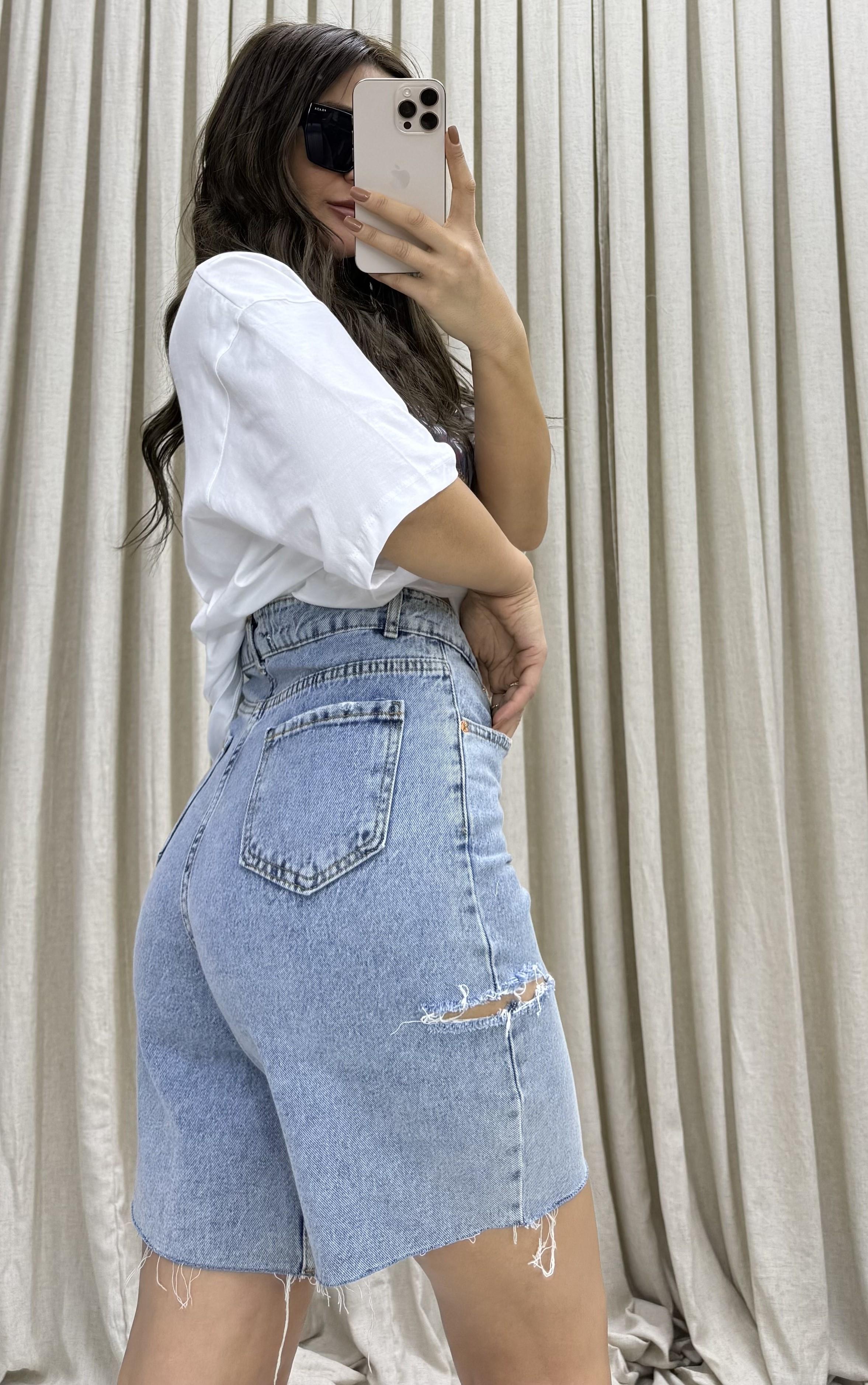 Yüksek Bel Regular Fit Basic Kot Şort