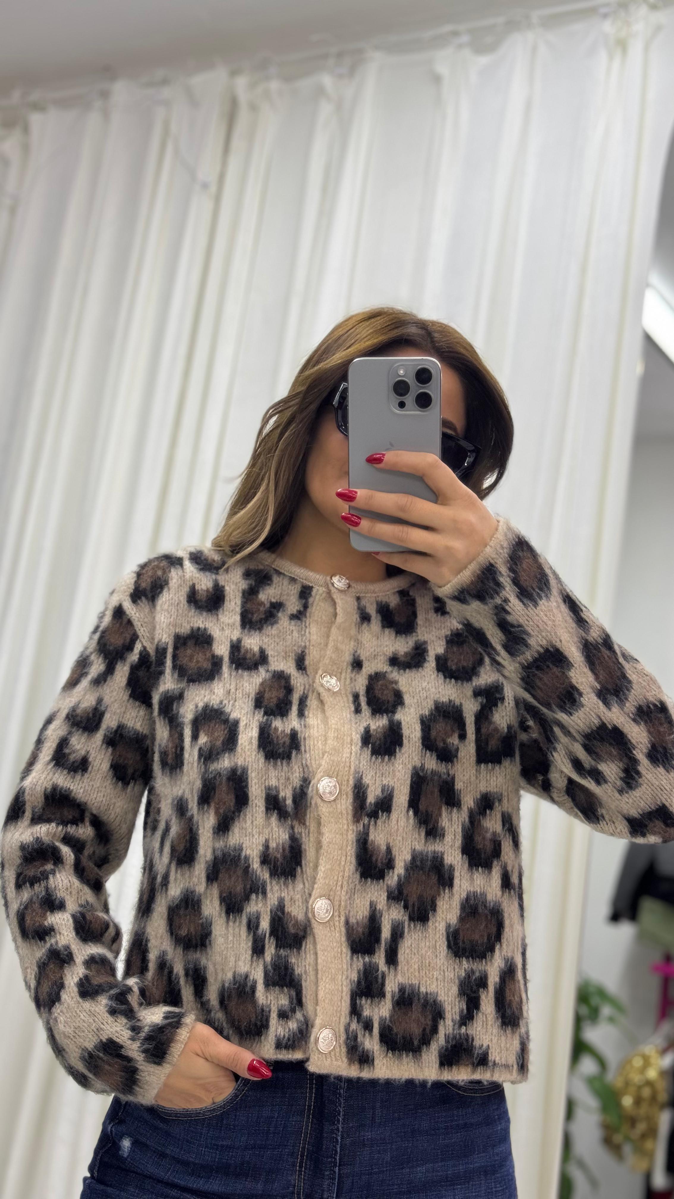 Yumoş Hırka Leopar Desenli