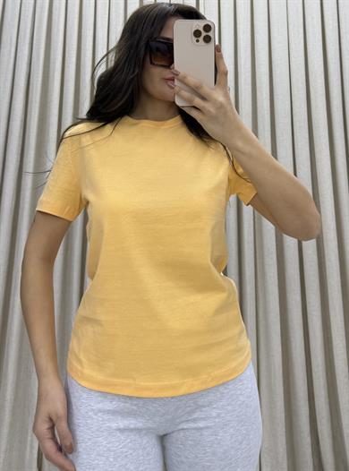  %100 Organik Pamuk Regular Fit Normal Kalıp Bisiklet Yaka Basic Turuncu T-shirt