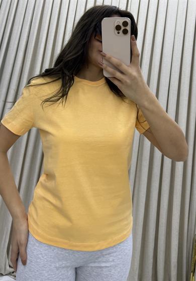  %100 Organik Pamuk Regular Fit Normal Kalıp Bisiklet Yaka Basic Turuncu T-shirt