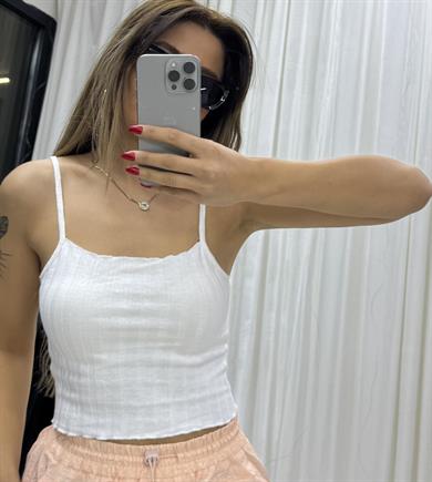  İP ASKILI FİTİLLİ CROP BEYAZ