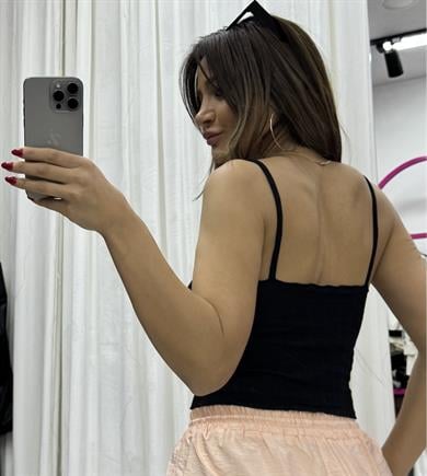  İP ASKILI FİTİLLİ CROP SİYAH