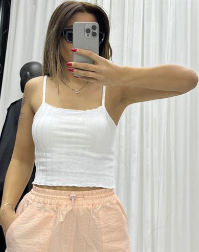  İP ASKILI FİTİLLİ CROP BEYAZ