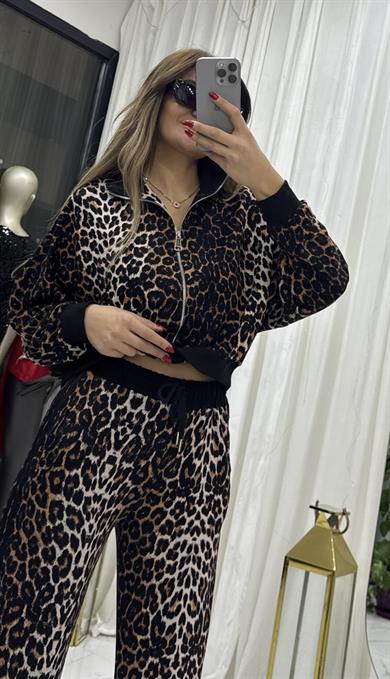  Leopar Gold Fermuarlı Modal Takım-