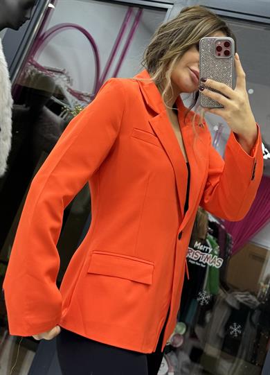  Oversize Tek Düğmeli Turuncu Blazer Ceket