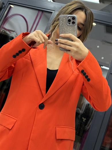  Oversize Tek Düğmeli Turuncu Blazer Ceket