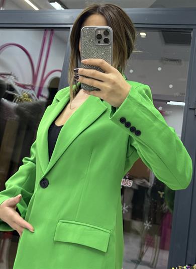  Oversize Tek Düğmeli Yeşil Blazer Ceket